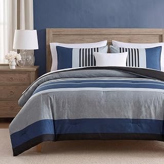 Nautica - Queen Comforter Set, Reversible Cotton Bedding with Matching Shams, Medium-Weight, Oeko-Tex Certified (Rendon Charcoal)