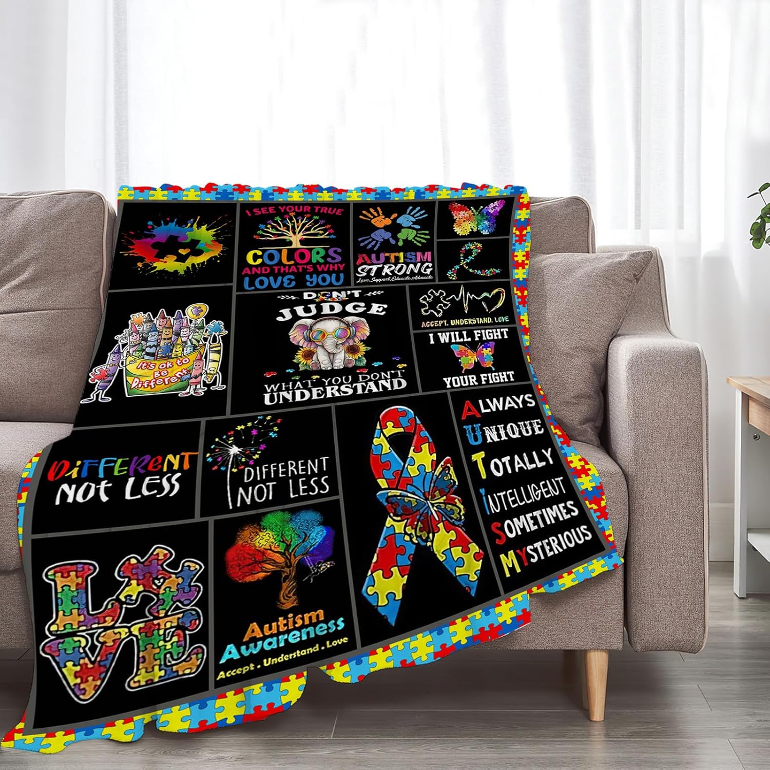reoqeosy Autism Blanket Autism Awareness Throw Blankets Cozy Plush Flannel Autistic Blanket Gifts for Girls Boys Bed Decor 80"x60"