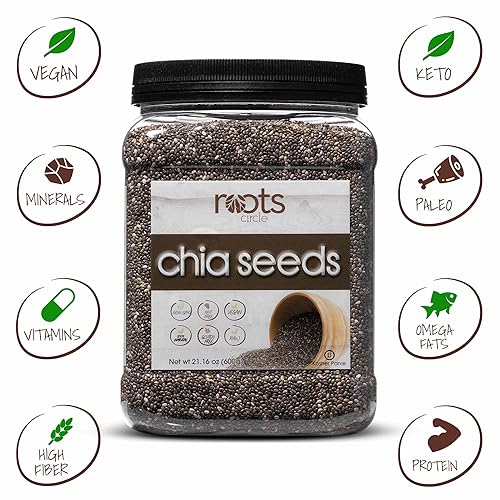 Miniatura 4 de Roots Circle Semillas de chía sin OMG  Superalimento crudo vegano Kosher sin gluten sin nueces ceto paleo y entero 30  Añade Omega 3 y proteína a