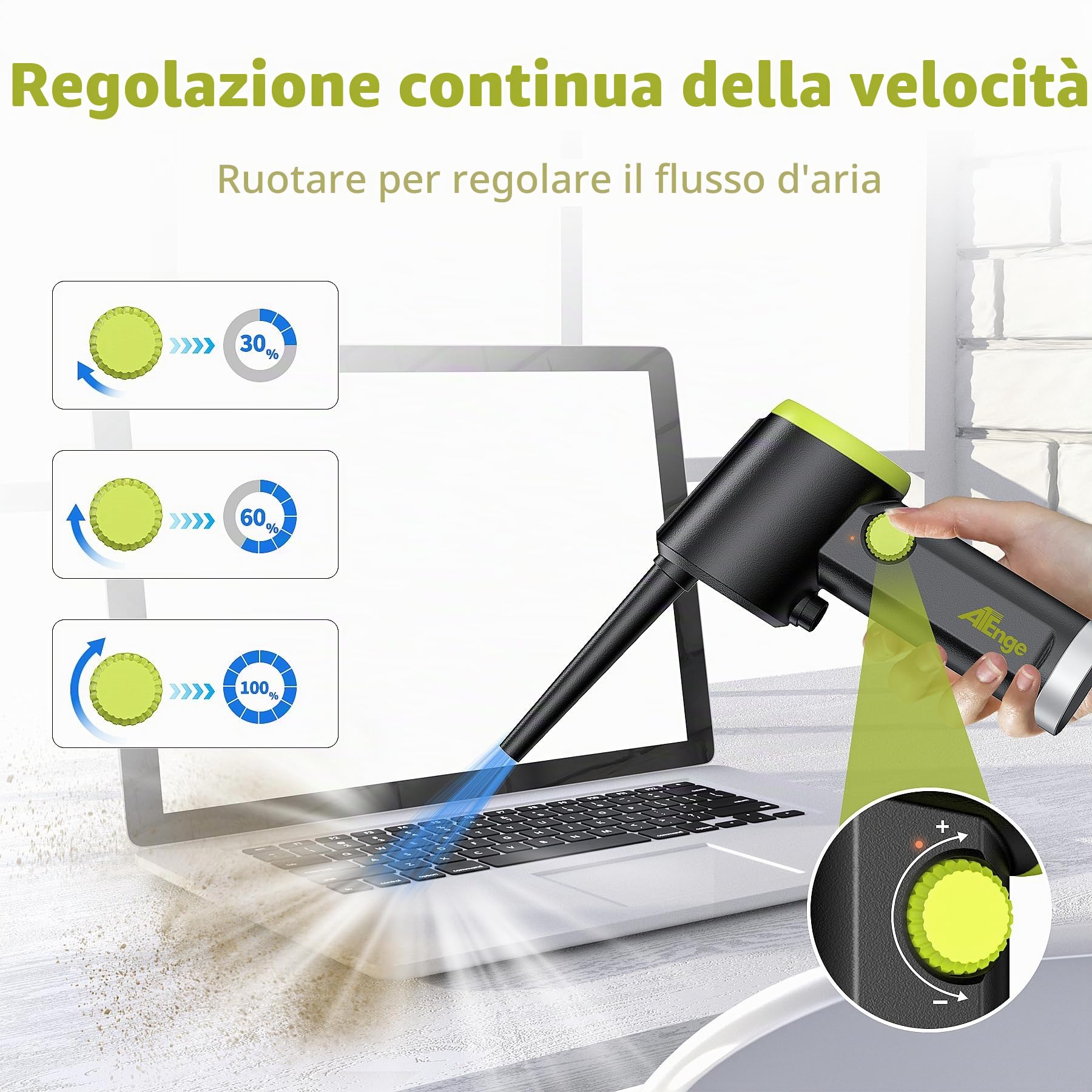 Elettrico Rimuovi Polvere Aria Compressa Senza Fili, Spolveratore d'aria elettrico da 41000 giri/min, polvere d'aria portatile senza fili con cavo USB e spazzola di pulizia per computer tastiera auto