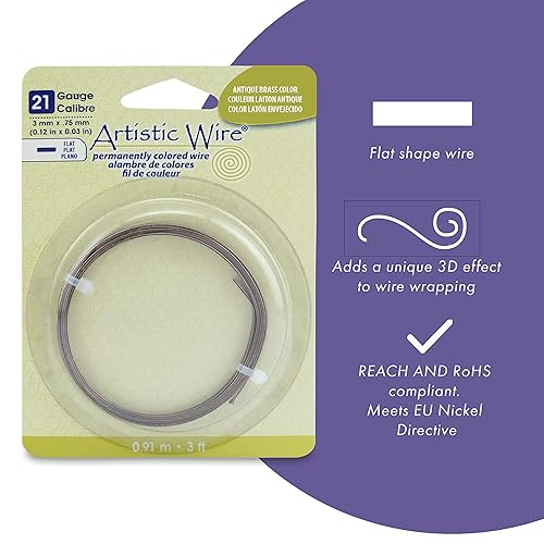 Miniatura 7 de Artistic Wire, Calibre 21, plano, 0.12 pulgadas x 0.03 pulgadas, color oro rosa, 3 pies