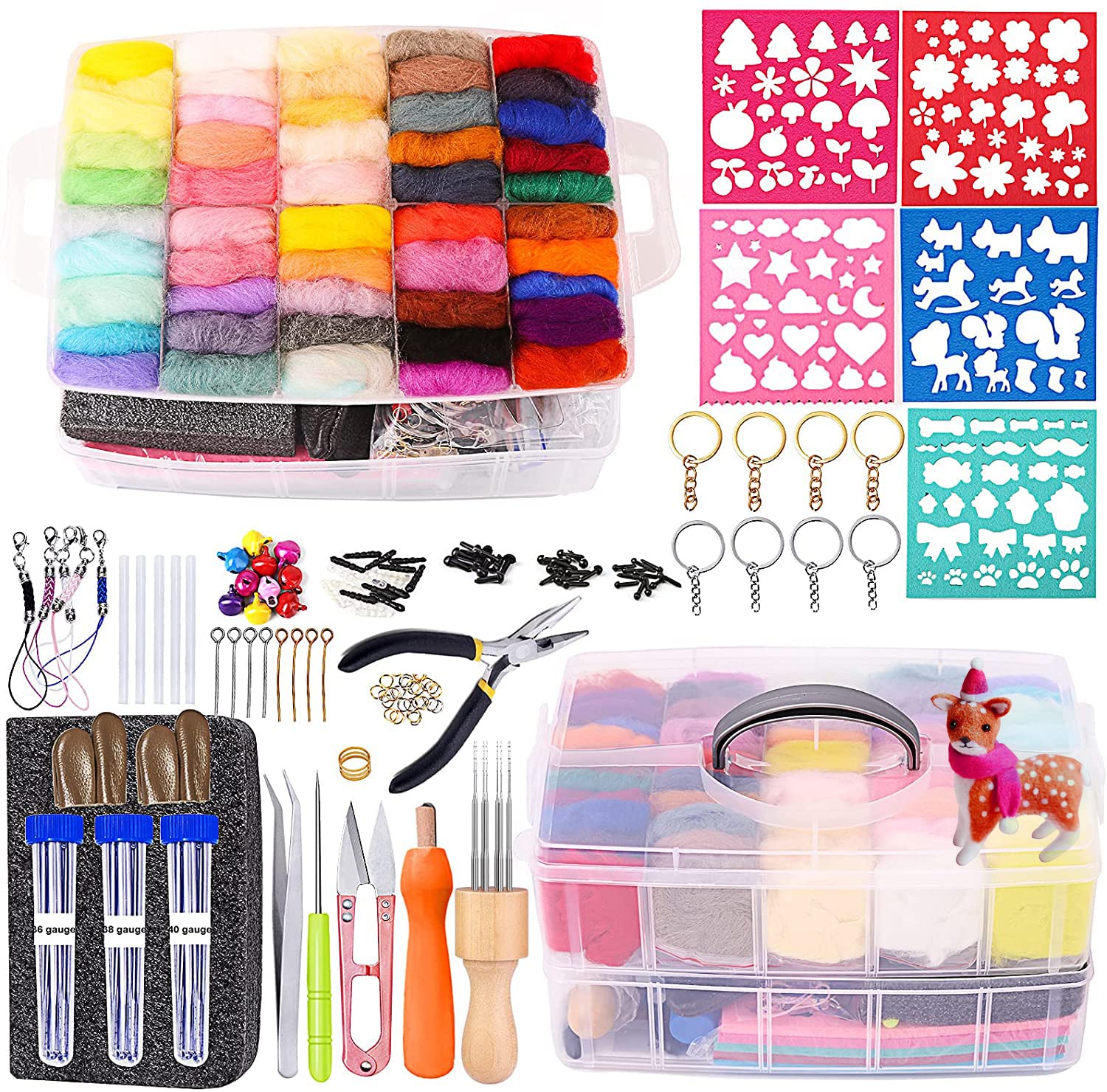 254 Pcs Needle Felting Kit - Complete Needle Felting Tools and Supplies with Felt Wool 50 Colors, Felt Molds, High Density Foam Pad Storage Box for DIY Craft Animal Home Decoration