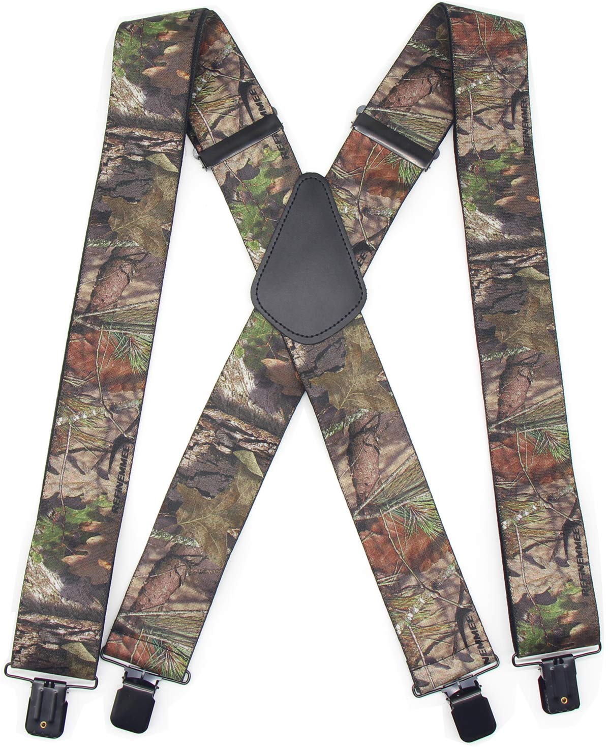 REFINEMMEE Trucker Side Clip Suspenders X-back for Hunting/Long Haul Truckers/Bikers,2" Wide Adjustable Braces, Camouflage W 4 Clips, big and tall