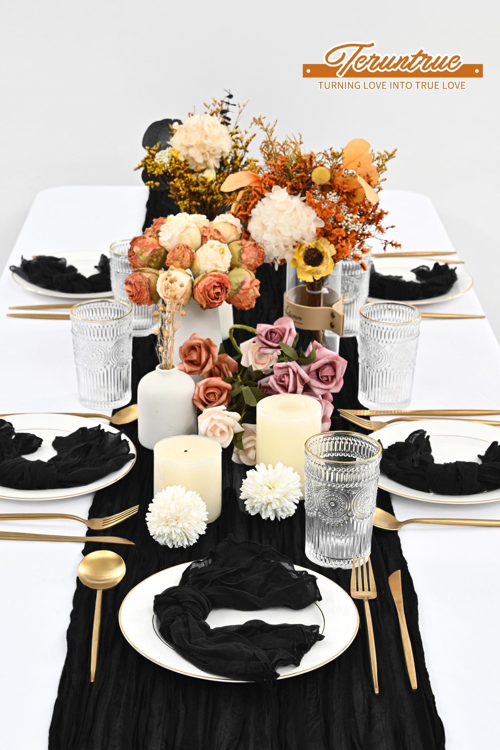 Confezione da 84 tovaglioli di stoffa da formaggio nero, 50 x 50 cm, in garza rugosa, stile bohémien, per matrimoni, feste, eventi, cene, decorazioni per la tavola