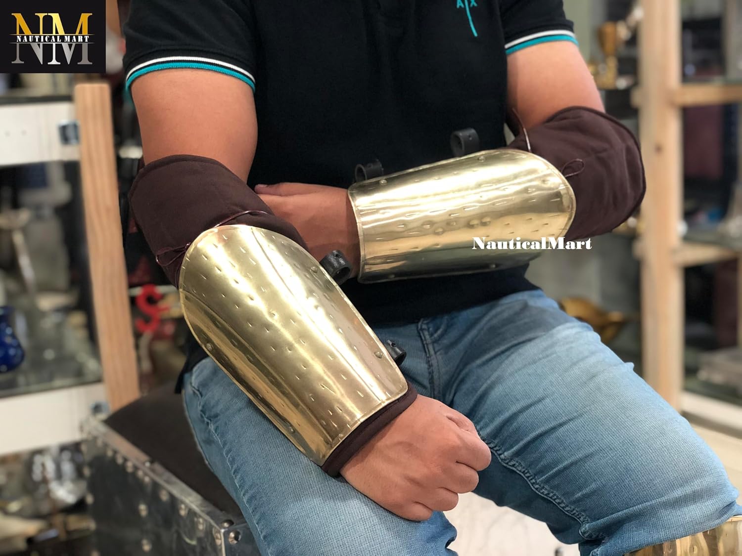 Mens Brass Medieval Spartan Arm Guards One Size Fits Most by Nauticalmart