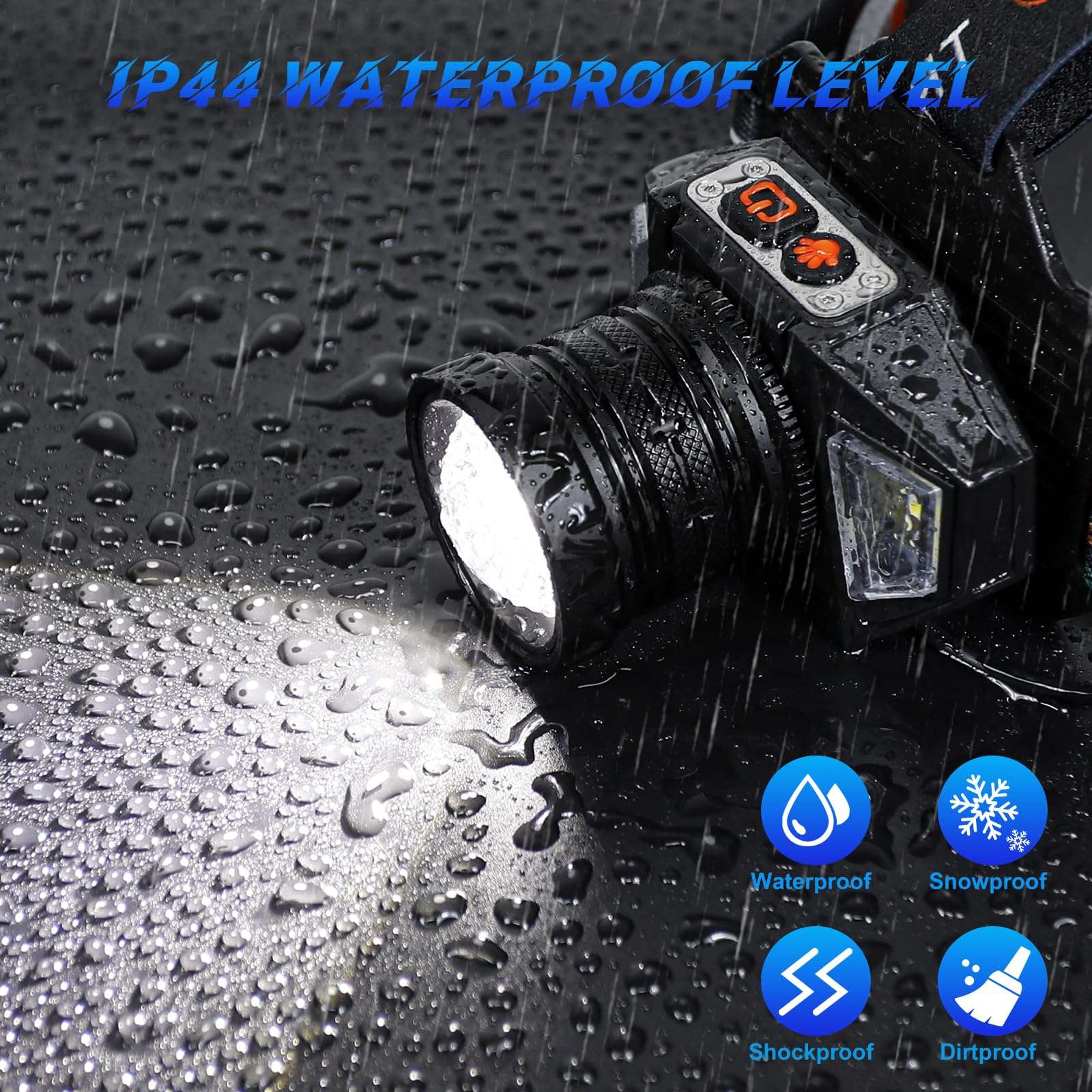 Linterna Frontal Súper Brillante, Linterna Frontal Potente con Sensor, Ajustable a 90° y 9 Modos de Luz, Extra largo de Autonomía, IPX4 Impermeable, Perfecta para Camping, Ciclismo, Pesca