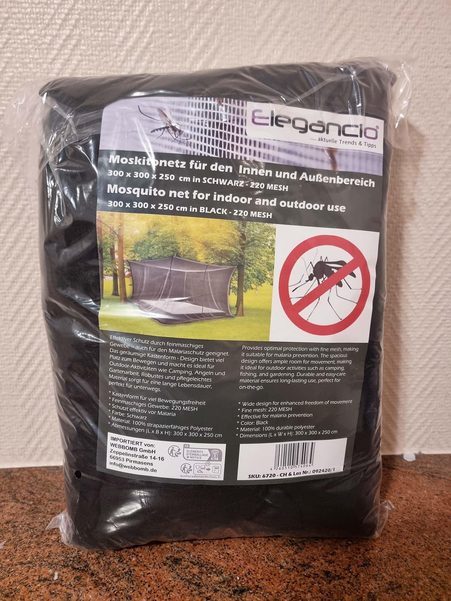 Fliegennetz XXL Moskitonetz Mückennetz 220 Mesh Doppelbett Reise Insektennetz 300 x 300 x 250 cm für Innen & Außen Mosquito net Outdoor & Indoor (schwarz)