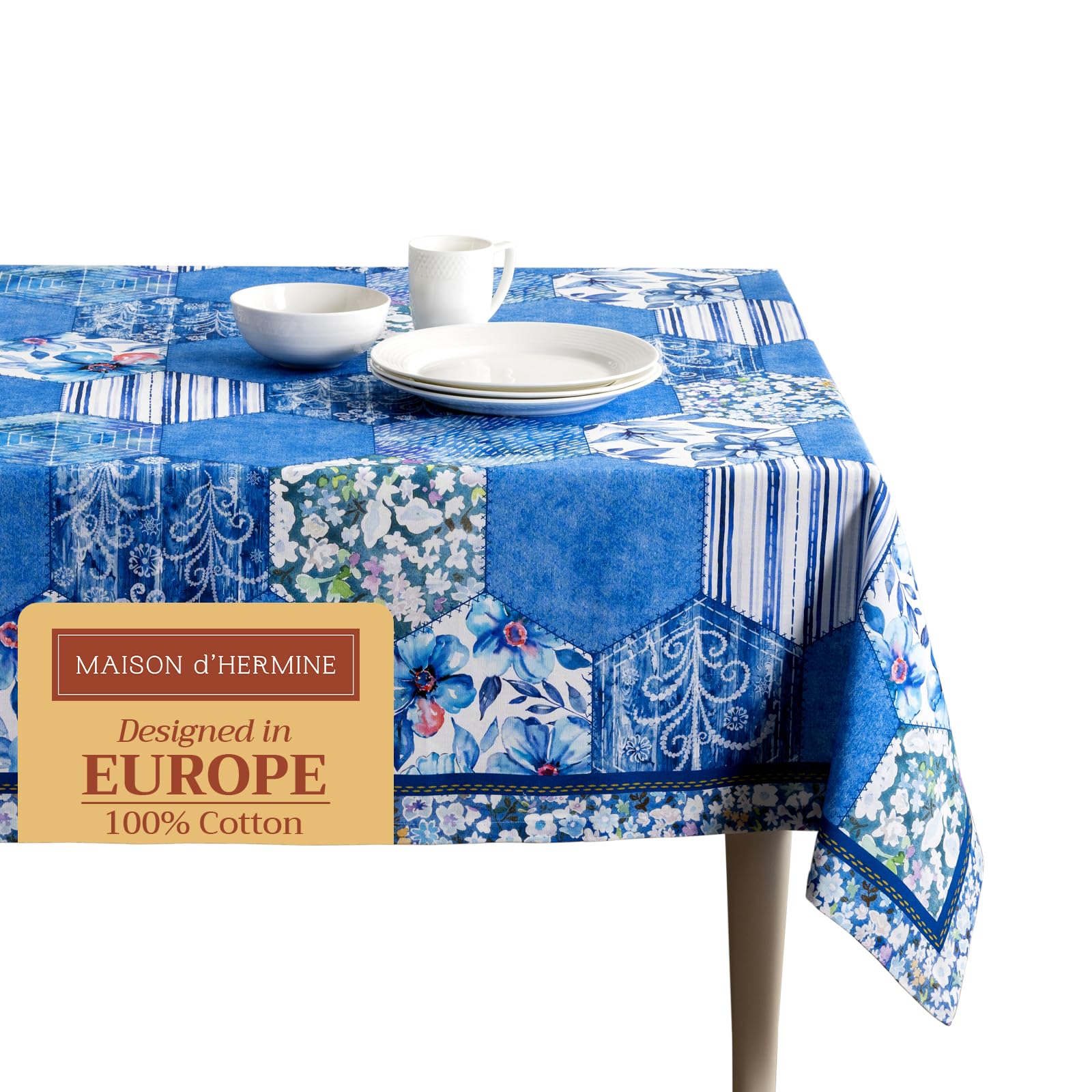 Vccuiob Maison D' Hermine Table Cloth 100% Cotton 70"X120" Decorative Tablecover Washable Rectangle Tablecloths For Gifts, Dining, Buffet Parties & Wedding Use, Summer Blues - Spring/Summer-image