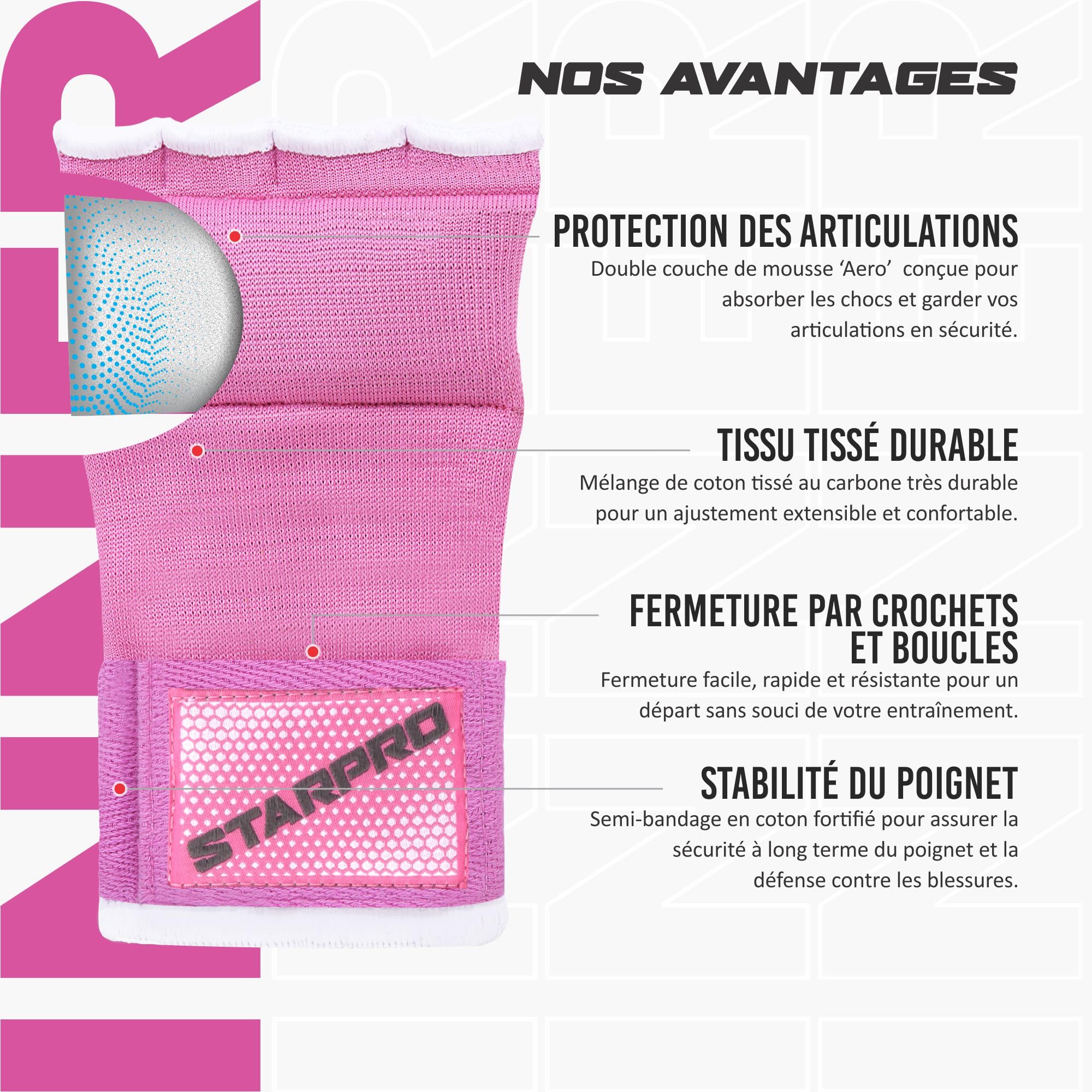 Starpro Bande Boxe sous Gants Intérieurs et Protecteur de Poing et de Pouce pour la Formation en Boxing, Sparring, Muay Thaï, Kickboxing, MMA, Arts Martiaux et Combat Training - Couleurs Variées