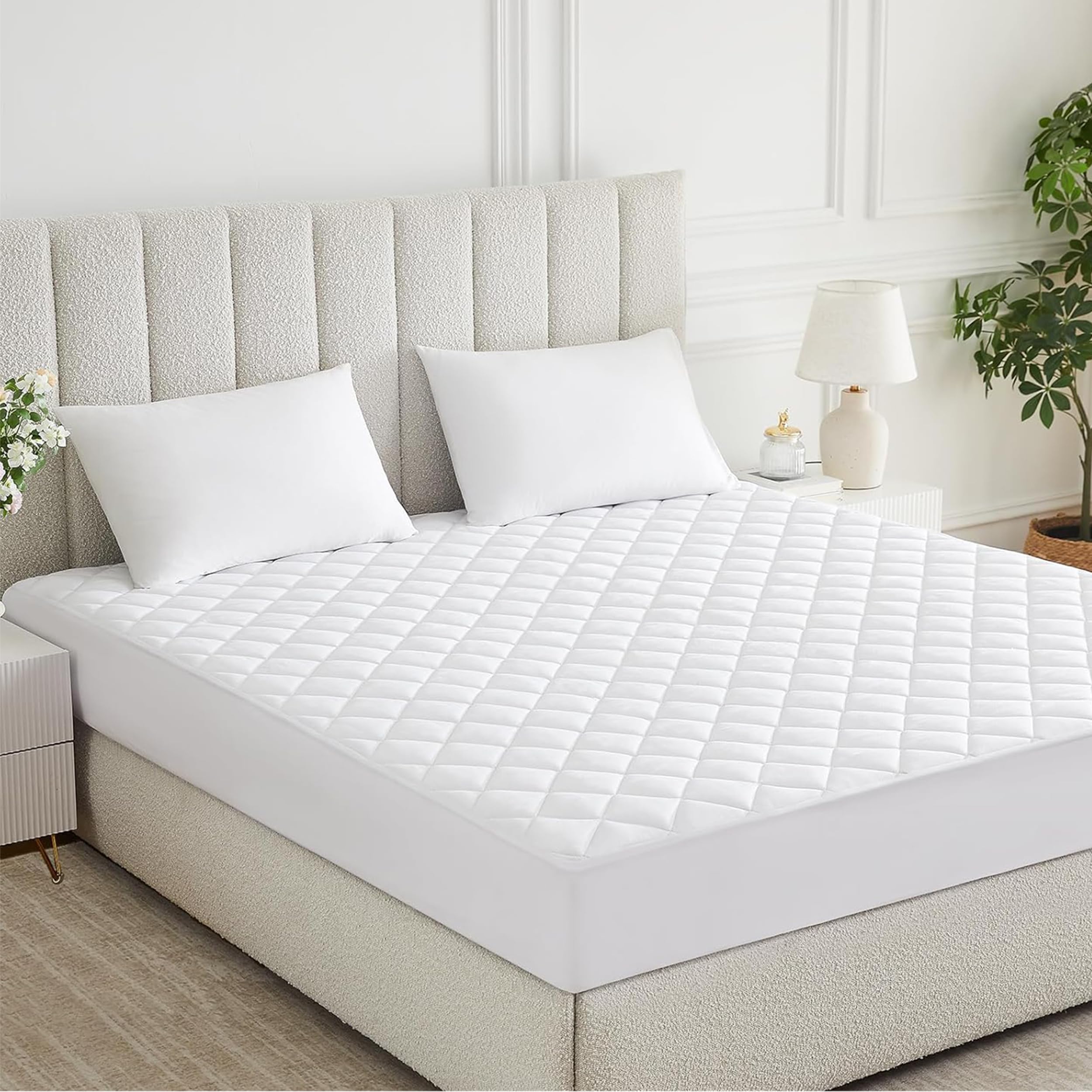 Quilted Mattress Protector Double 30cm Deep Mattress Topper Cover Anti-Allergy Breathable ...