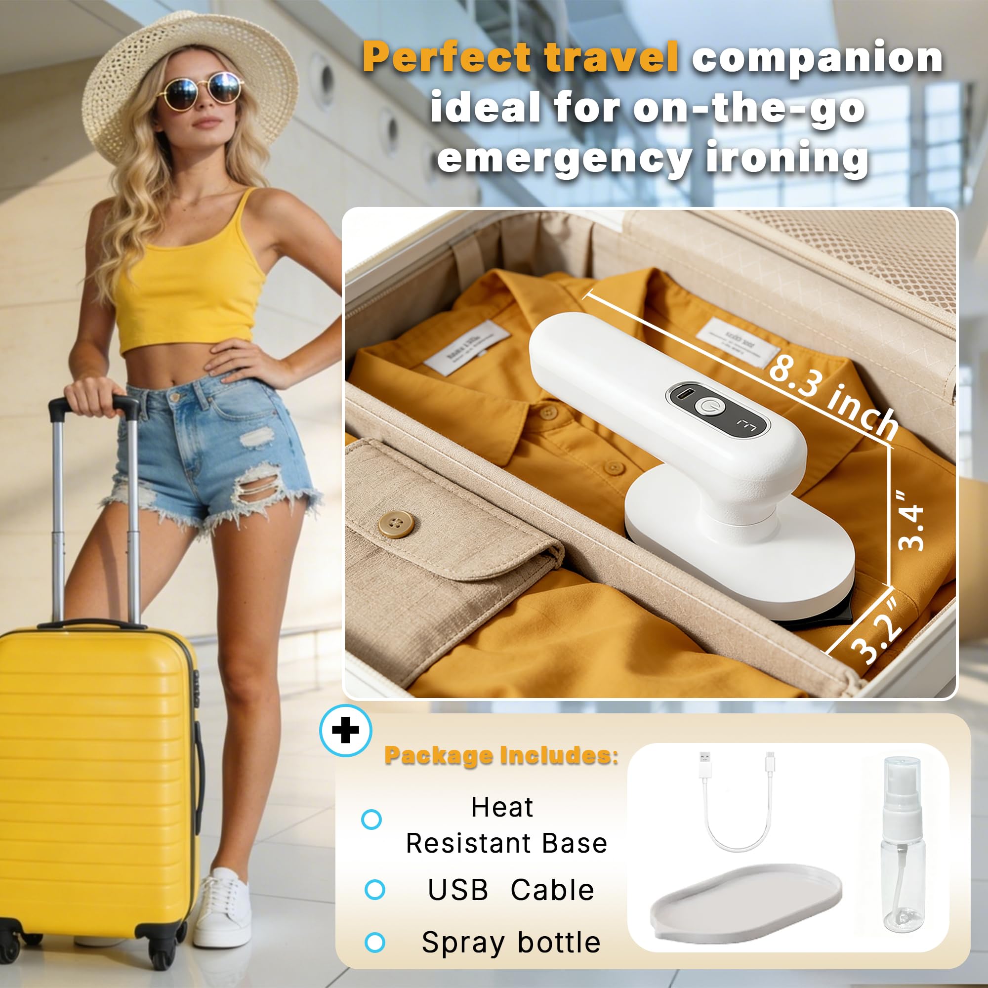 Mini plancha de viaje inalámbrica para ropa, portátil, recargable por USB, funciona con pilas, mini plancha de prensa de calor, 3 ajustes de temperatura, soporta planchado en seco y húmedo
