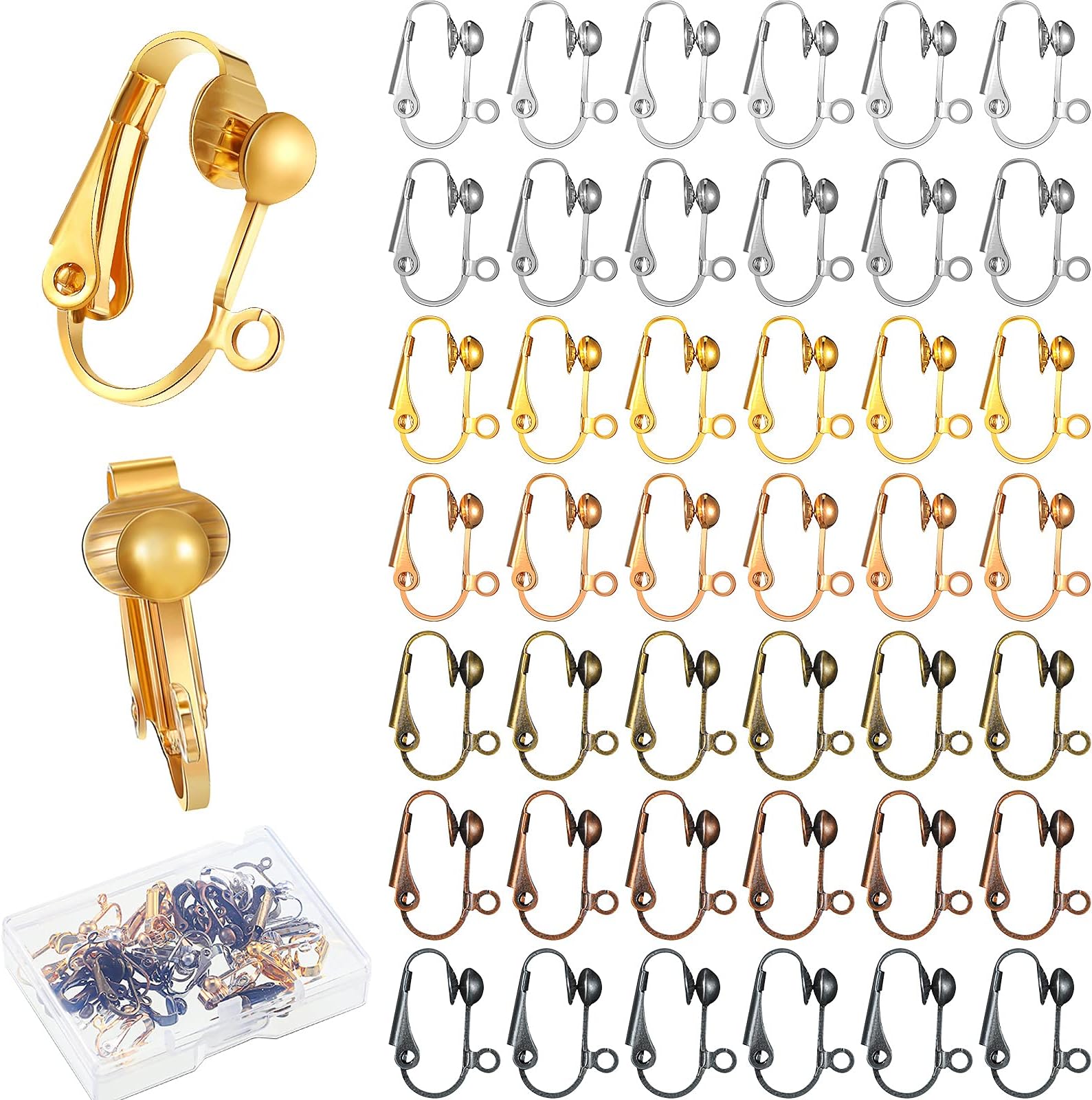 Kenning 42 Pieces Clip-On Earring Converter with Easy Open Loop Brass Clip-On Earring Converter for None Pierced Component DIY Turn Any Studs 7 Colors