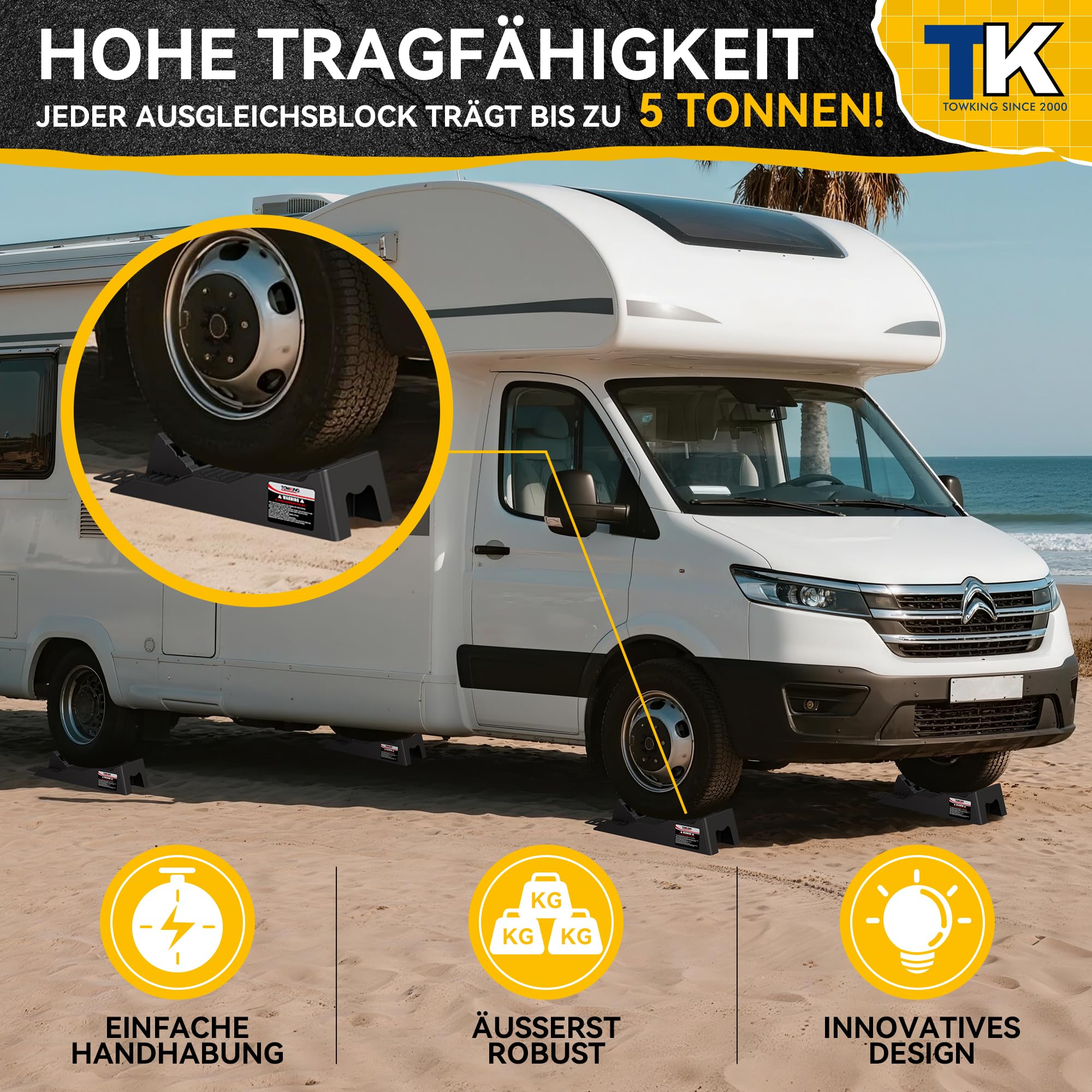 Cunei di stazionamento per camper - 2 PEZZI/1 SET, La capacità di carico massima è fino a 10 tonnellate - Cunei di stazionamento per roulotte, camper e roulotte (cunei di stazionamento neri e