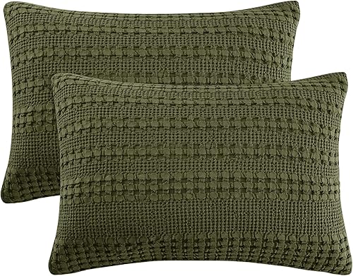 Miniatura 88 de PHF - Fundas de almohada 100% algodón con tejido gofre europeo, 26 x 26 pulgadas, 2 unidades para decoración elegante del hogar, sin relleno