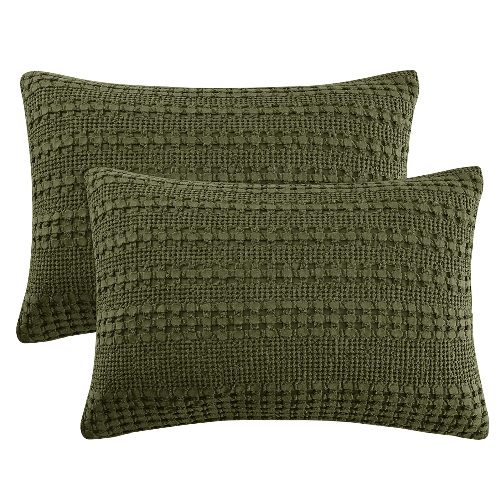 PHF 100% Cotton Waffle Pillow Shams Standard Size, 2 Pack 20" x 26" Soft Skin-Friendly Pillowcases, No Filling, Aesthetic Woven and Breathable Waffle Weave Pillow Case Covers for Bed, Capulet Olive