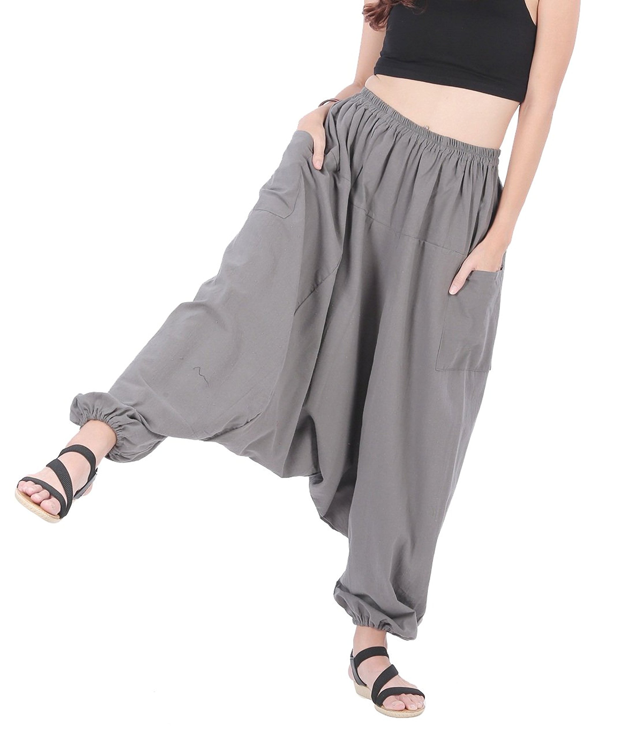 Whitewhale Women's Grey Men Cotton Baggy Hippie Boho Gypsy Aladdin Yoga Harem Pants
