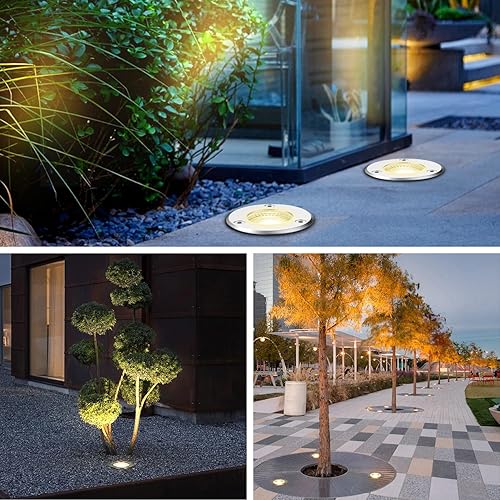 Miniatura 6 de iCreating Luces de paisaje de bajo voltaje, 6 W, luces para exteriores en el suelo, IP67, impermeables, luces LED de pozo, 12 V, luz de jardín, luz