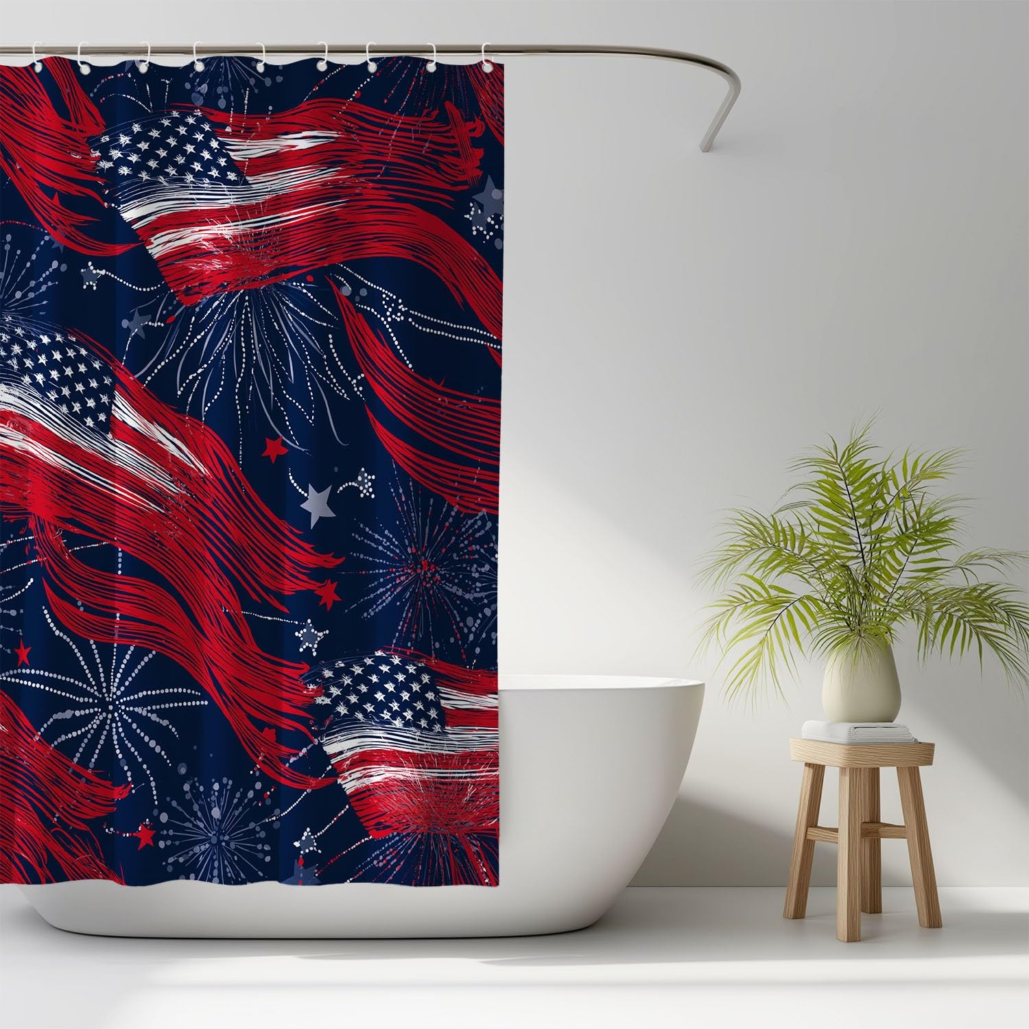 Generico Tenda da doccia Vivace USA Bandiera, Rosso Blu tenda da doccia Fantasia per il bagno, tessuto in poliestere impermeabile con ganci 180 x 200 cm Per La Vasca Da Bagno Casa E Hotel Caravan