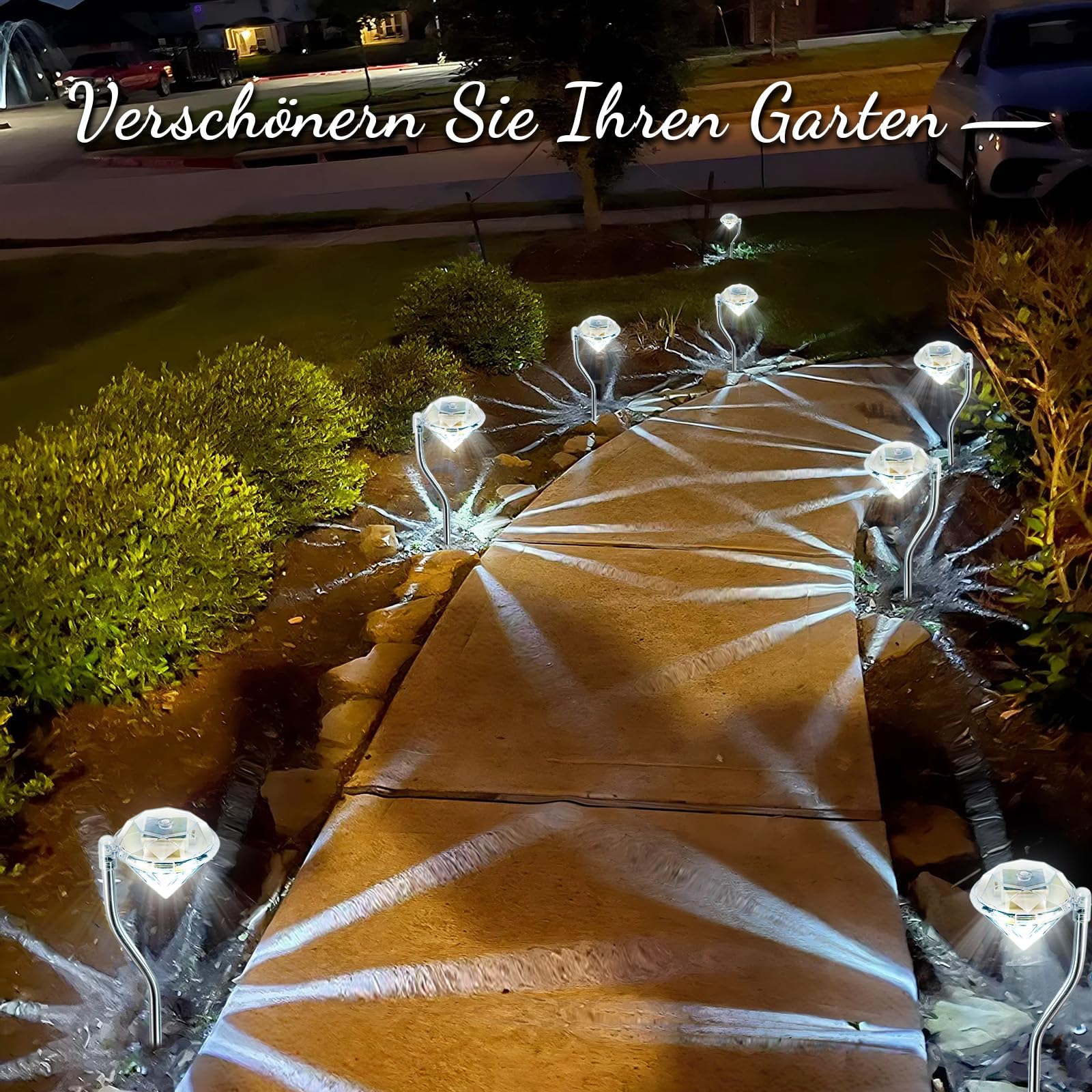 Anordsem Solar Lights Outdoor Garden: Stainless Steel LED Diamond Stake Lamp 8 Pack - Image 3