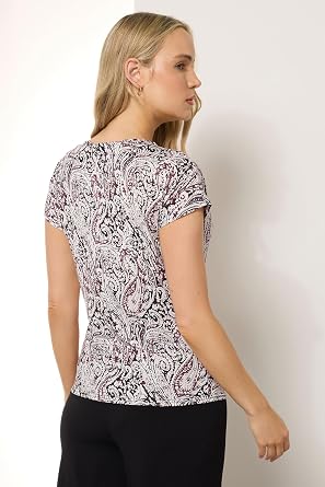 بلوزة طويلة طويلة من Sally LTS Tall Paisley برباط جانبي باللون الأبيض