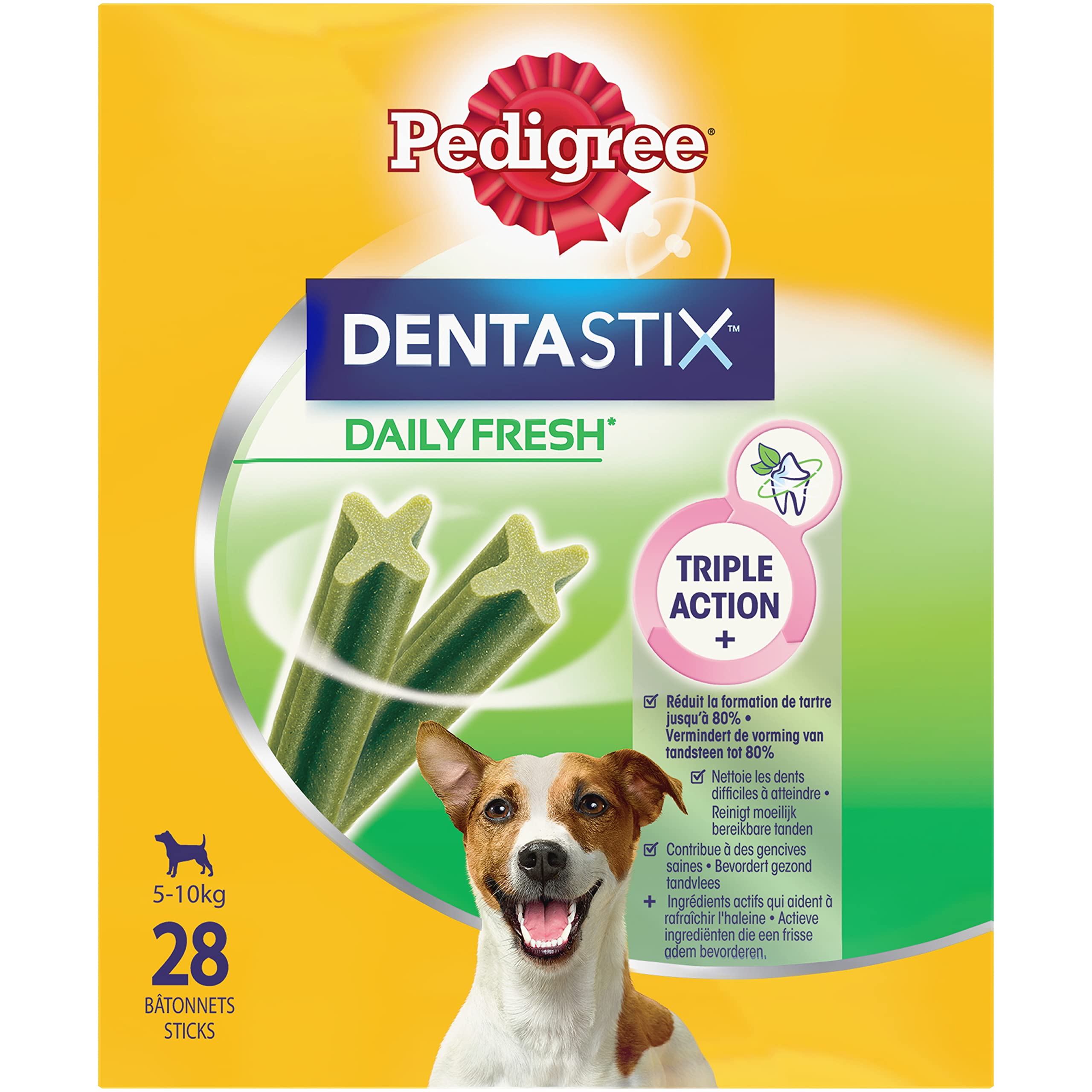 Pedigree, Snack per cani, Tratta per cani Dentastix Daily Fresh Dental Care, 4 x (4 x 7 stick / 110 g), 1,76 kg