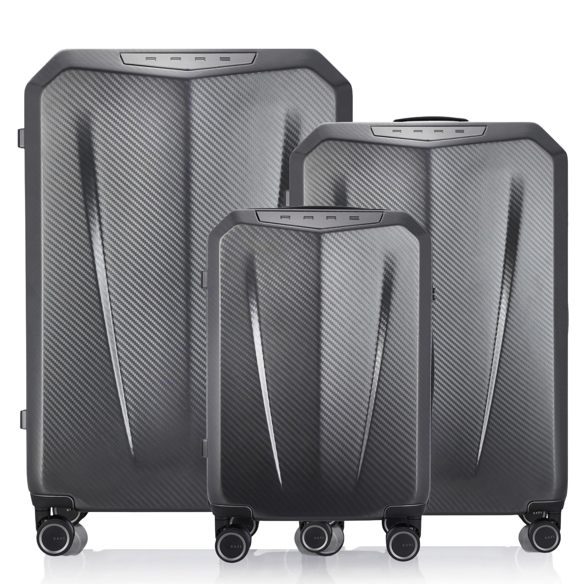 rare rabbit Rare Gallardo 3Pc Set Carbon Fibre Hard Trolley Bag Polycarbonate Antiscratch Travel Suitcase with 8 Silent Wheels and a Sturdy TSA Lock - Luggage for Men & Women-picture-26