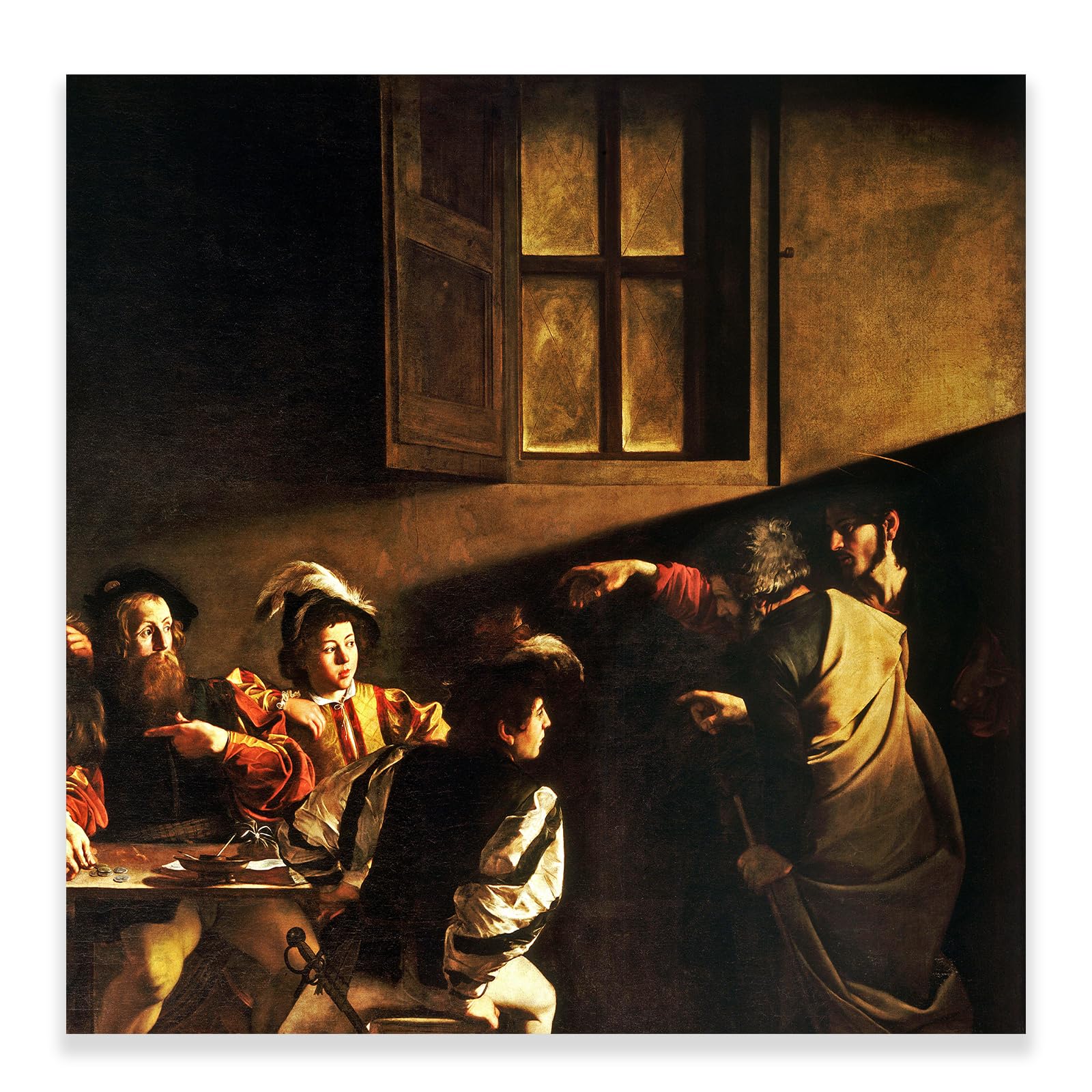 ZZPT Caravaggio Wall Art - The Calling of Saint Matthew Poster - Famous Painting Print on Canvas Cool Wall Decor for Living Room Bedroom Unframed Religious Vintage Picture (12x12in/30x30cm)
