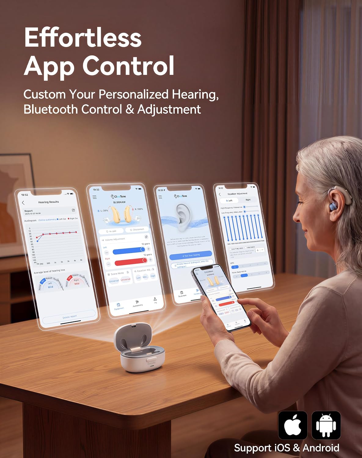 Bluetooth OTC Hearing Aids for Seniors and Adults - AI Sound Algorithm, 60% Clearer Speech, Noise Cancellation, Enhanced App, Bluetooth for Phone Calls & Music Streaming, Mild to Moderate Hearing Loss