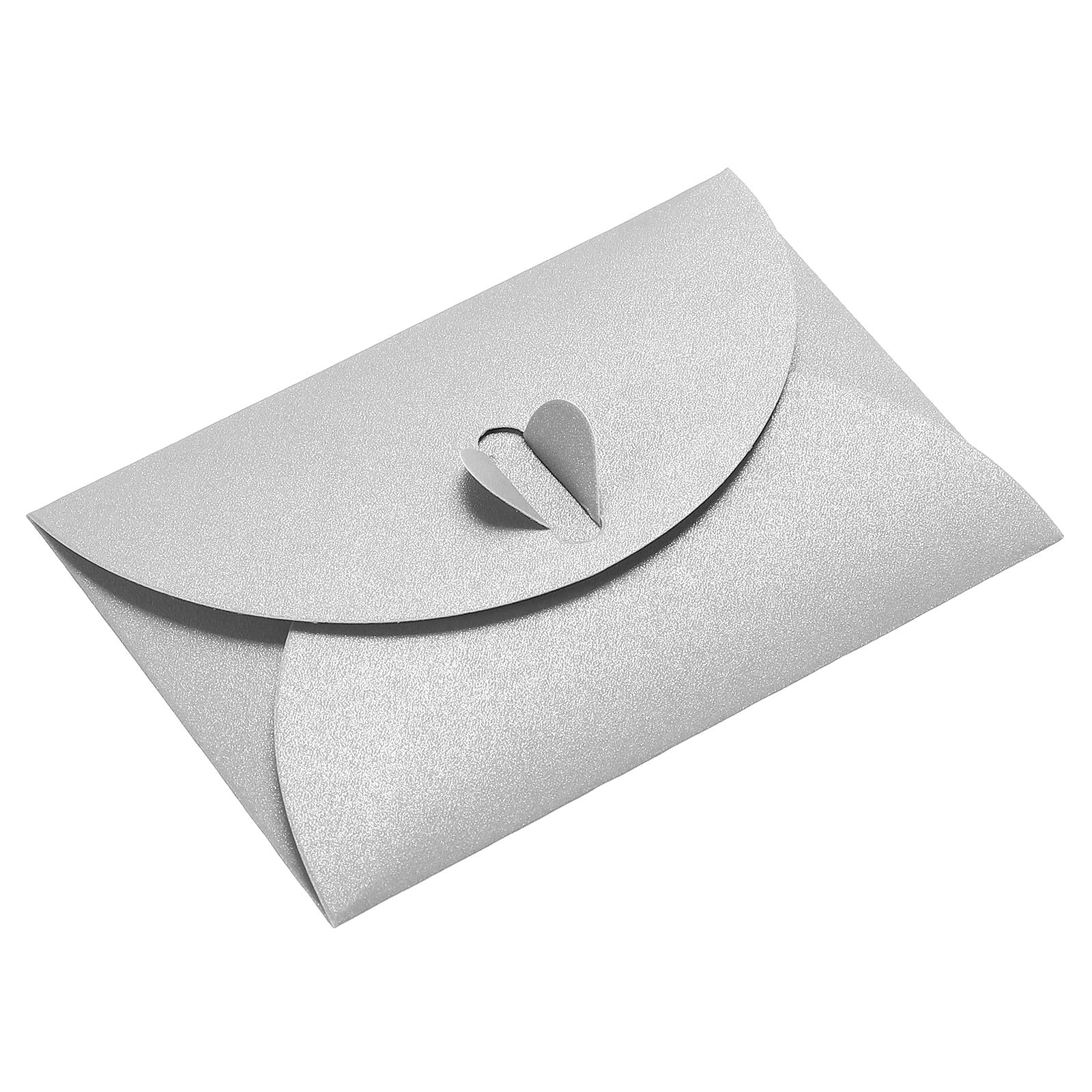 PATIKIL Mini Envelopes, 50 Pack Heart Clasp Tiny Items Storage Cute Present Card Holder for Wedding Greeting Party, Silver