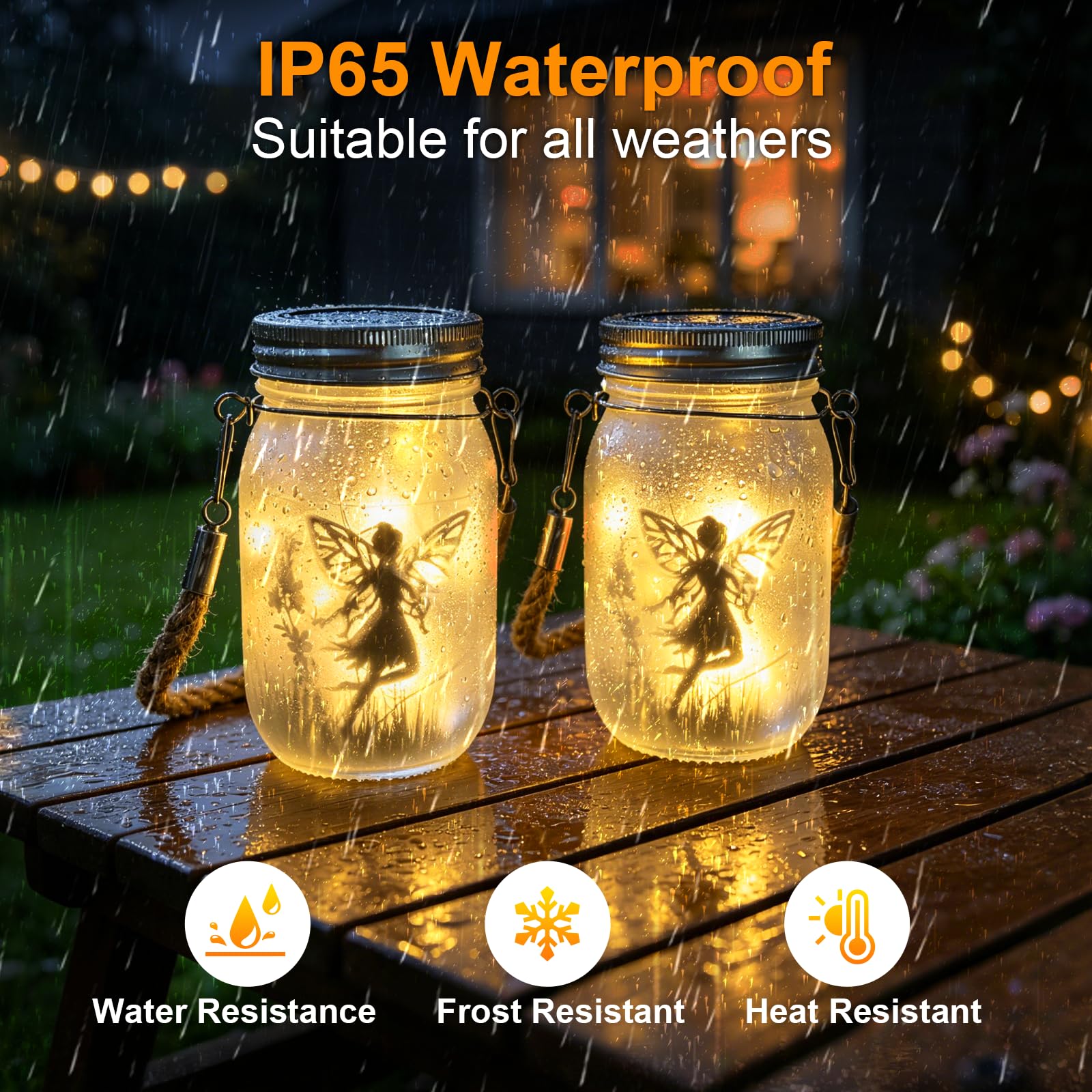 2 Pezzi Lanterne Solari da Esterno Appendere, Fata Farfalla in Barattolo di Vetro, LED Lanterna Solare da Esterno, IP65 Impermeabile Lampada Solare da Giardino per Terrazza Festa Decorazioni (Caldo)