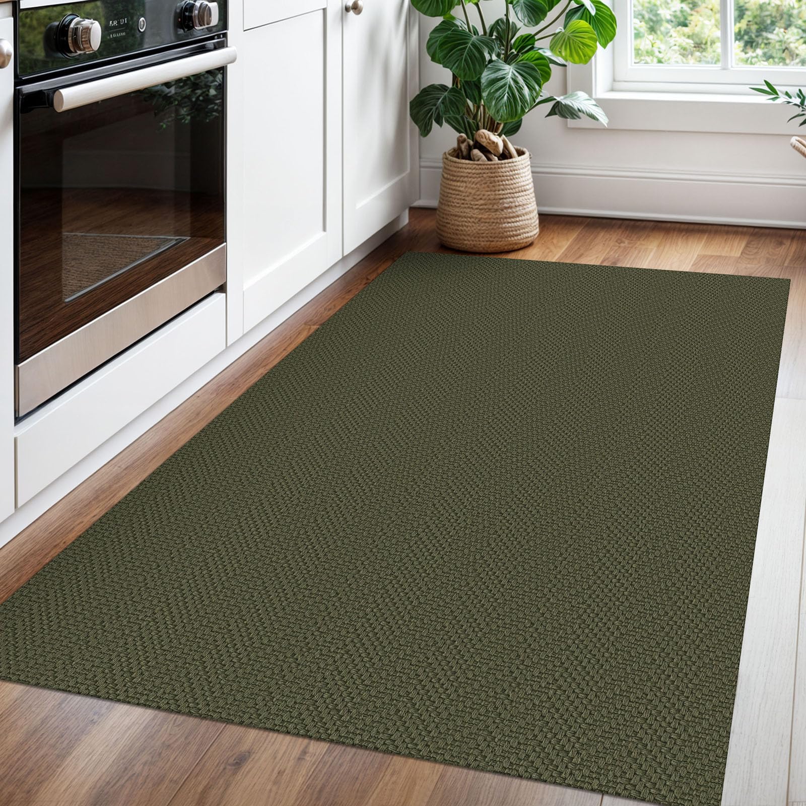 Alfombra trenzada de 3 x 5 pies, lavable para entrada, alfombras con respaldo de goma, tapete bohemio para puerta interior, entrada, tapete de cocina de algodón, tapete tejido para puerta delantera