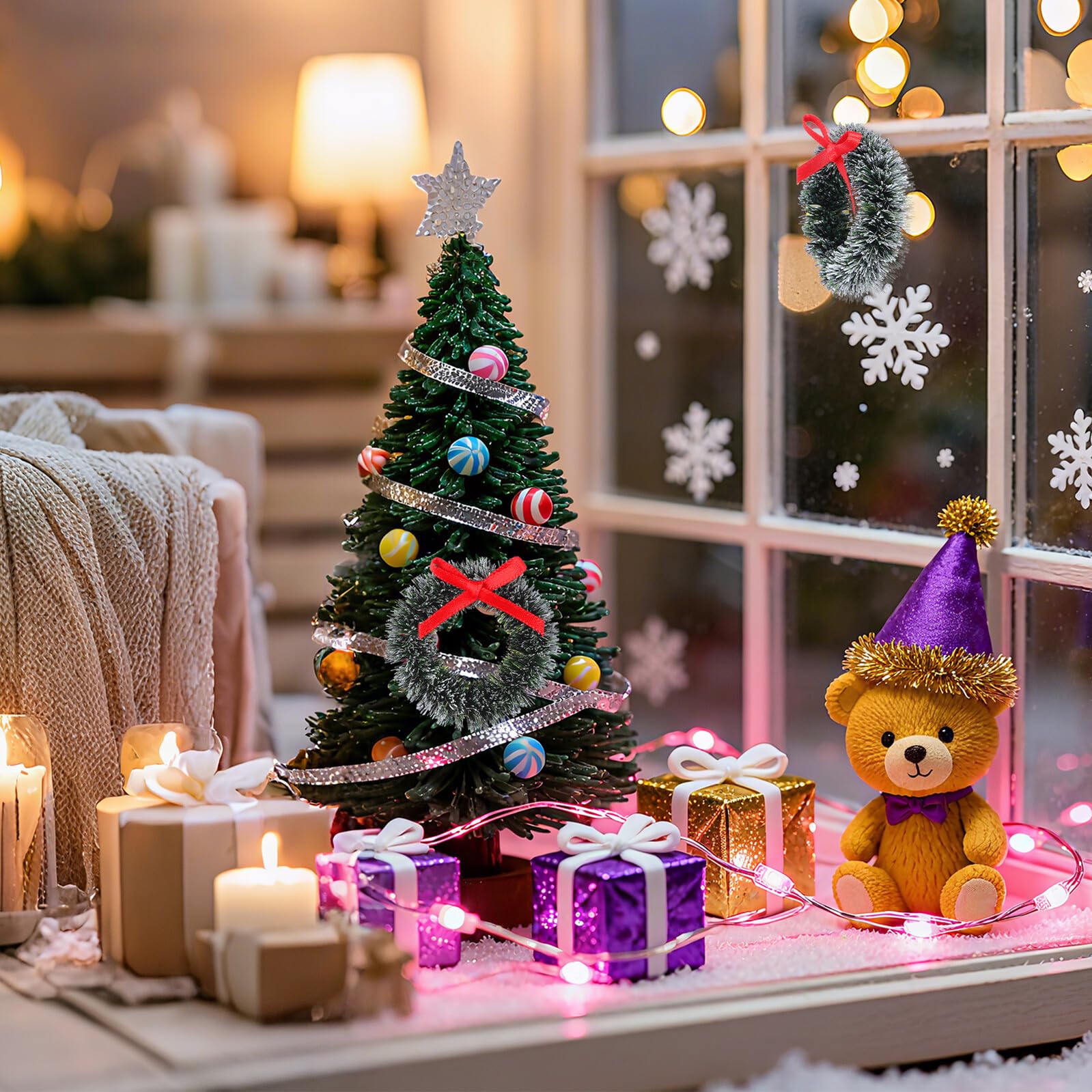 20 Piezas Guirnaldas Navideñas Mini Decorativas para Puertas y Casas de Muñecas Guirnaldas Simuladas para Decoración Navideña Festiva