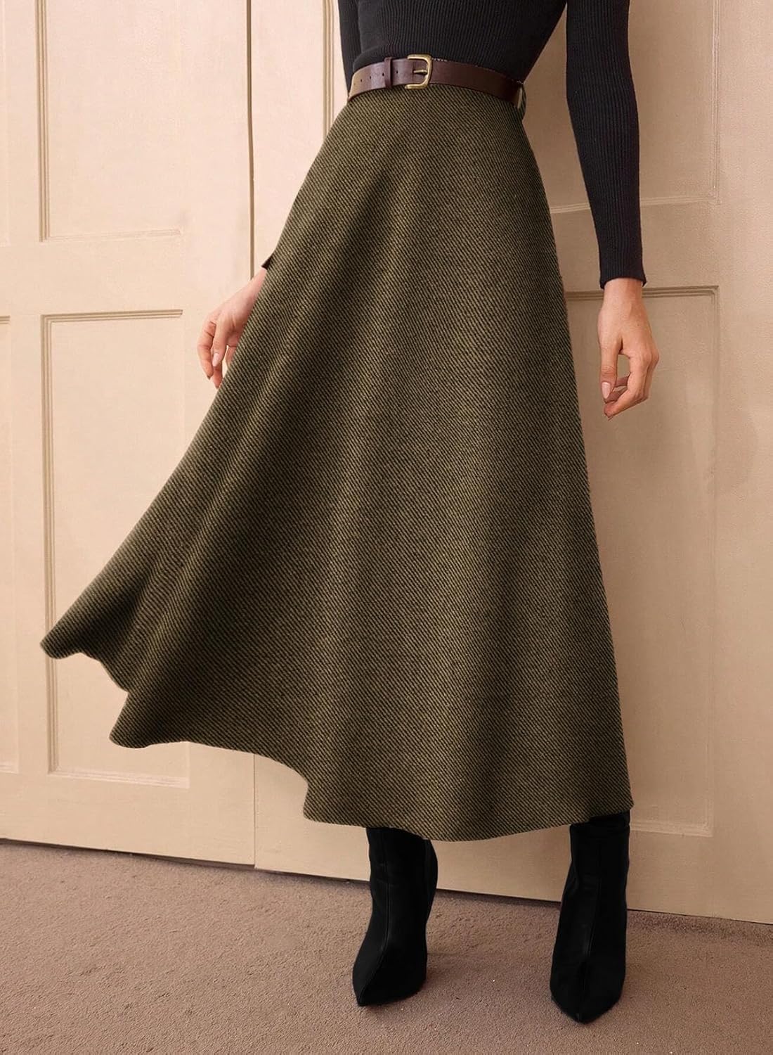 Pink Queen Plaid Skirts for Women 2026 Flared Vintage High Waist A Line Midi Tartan Skirts with Pockets - Image 3