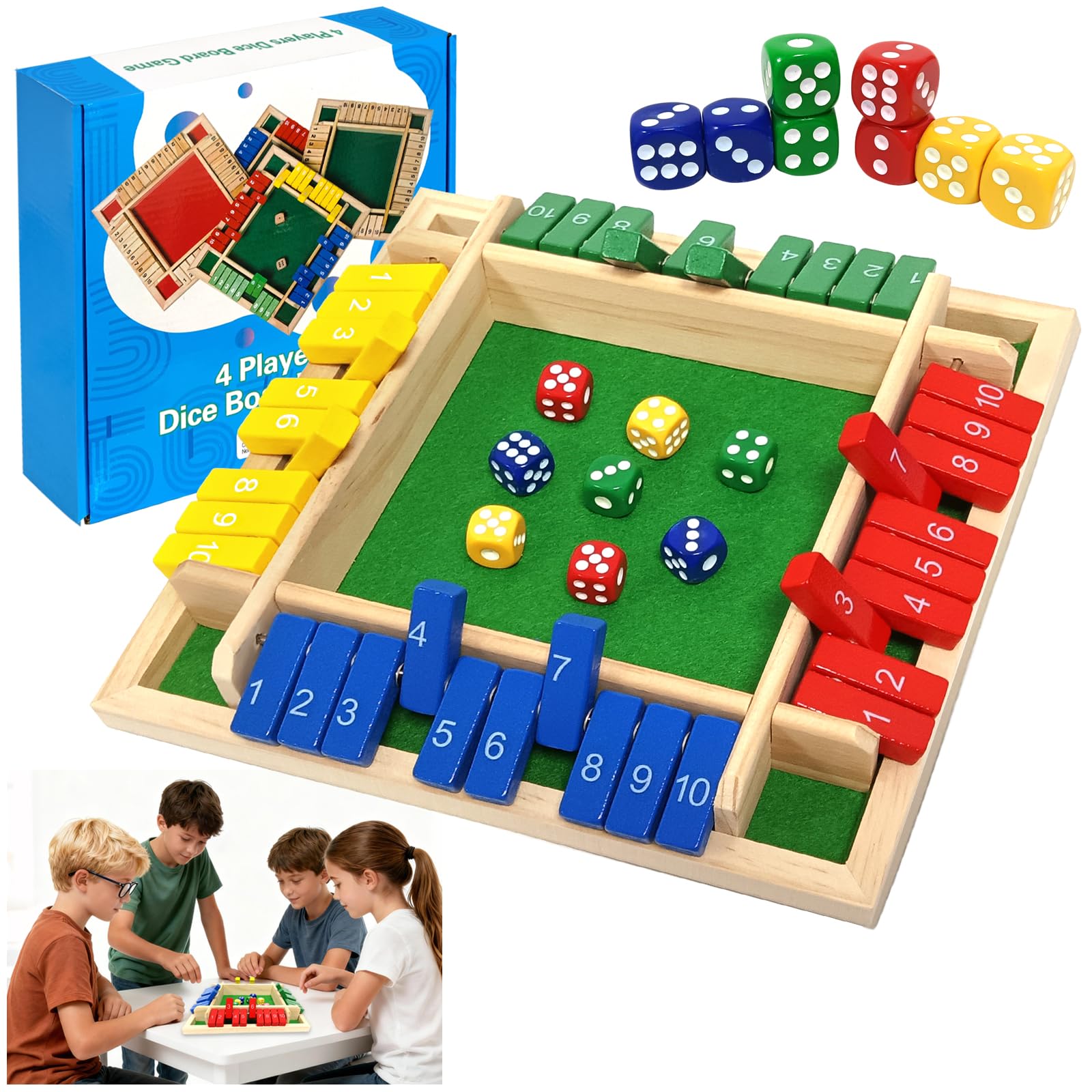 Audasi Shut the Box Game Classic 2-4 Players Shut the Box Dice Game Wooden Table Traditional Family Travel Board Game Educational Dice Games for Kids and Adults Fun Math Pub Game