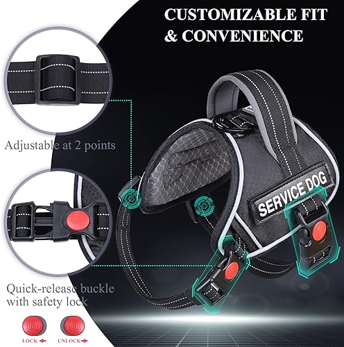 Miniatura 7 de VIVAGLORY Chaleco de servicio para perro, arnés de seguridad para perro sin tirones con asa acolchada y clip para correa, chaleco reflectante