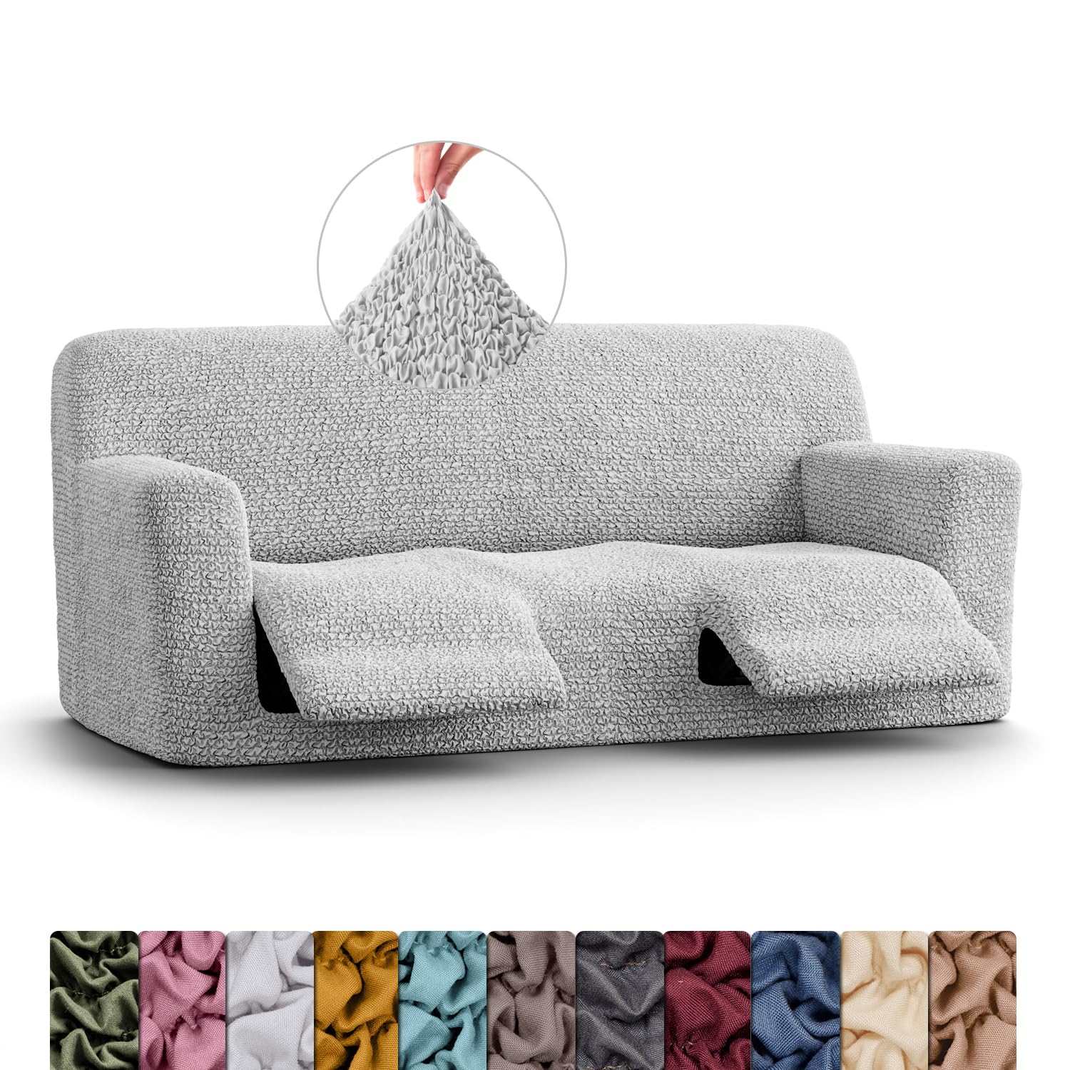 Menotti Pearl 3 Seater Recliner Sofa Cover - Sanitised Recliner Cover Couch Slipcover Soft Fabric Slipcover - Wingback Recliner Stretch Furniture Protector - Microfibre - (3 Seater Recliner)