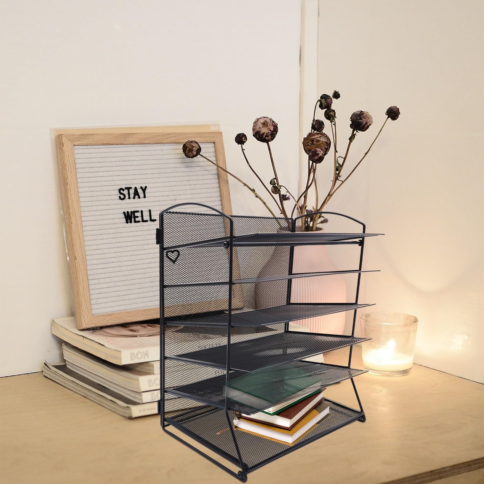 YARNOW Organisateur de Bureau en Fer Noir Multi-étages pour Rangement Documents et Livres Design Moderne, Maison Travail