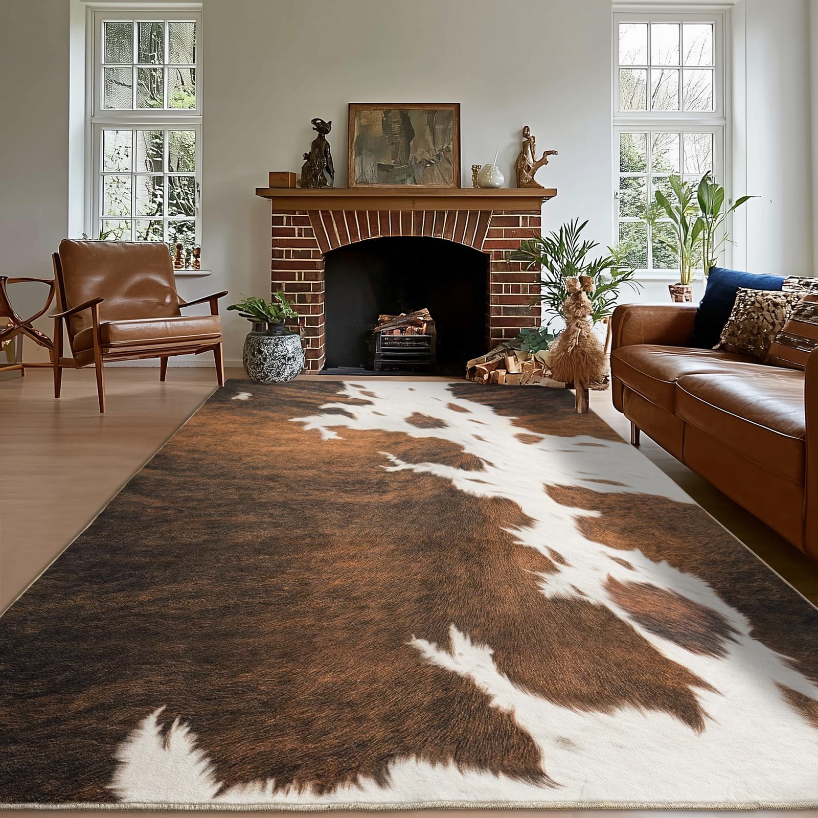 Photo 1 of plumlik Cowhide Rug Area Rugs for Living Room, 8x10 Cow Print Rug