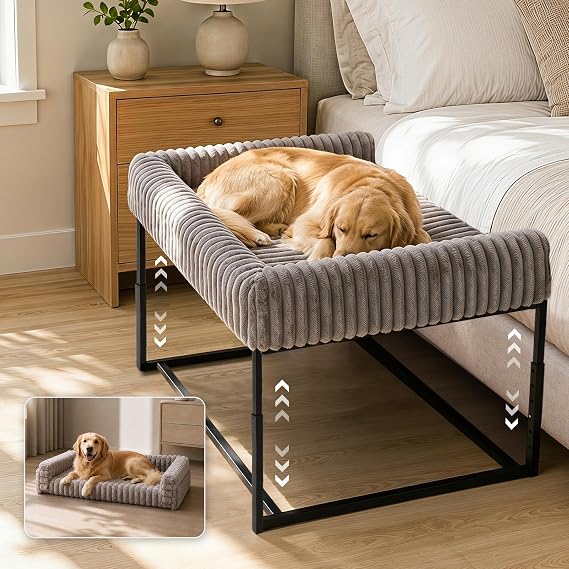 Adjustable Bedside Dog Bed for Large Dogs, Elevated Dog