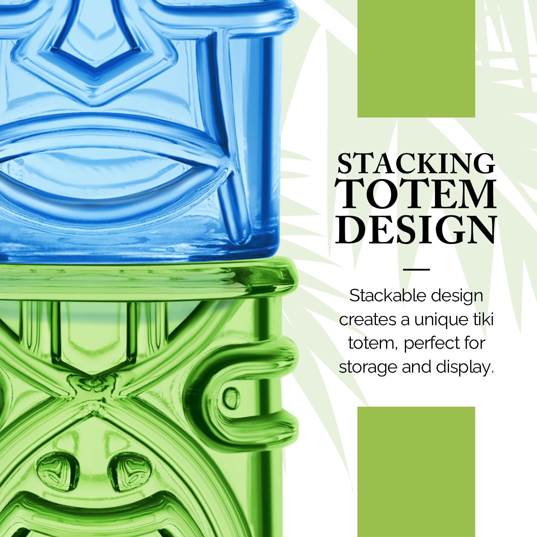 Final Touch Set Di 4 Bicchieri Tiki Colorati – Divinità Hawaiane Impilabili, 355 Ml, Vetro, Ideali Per Cocktail Tropicali