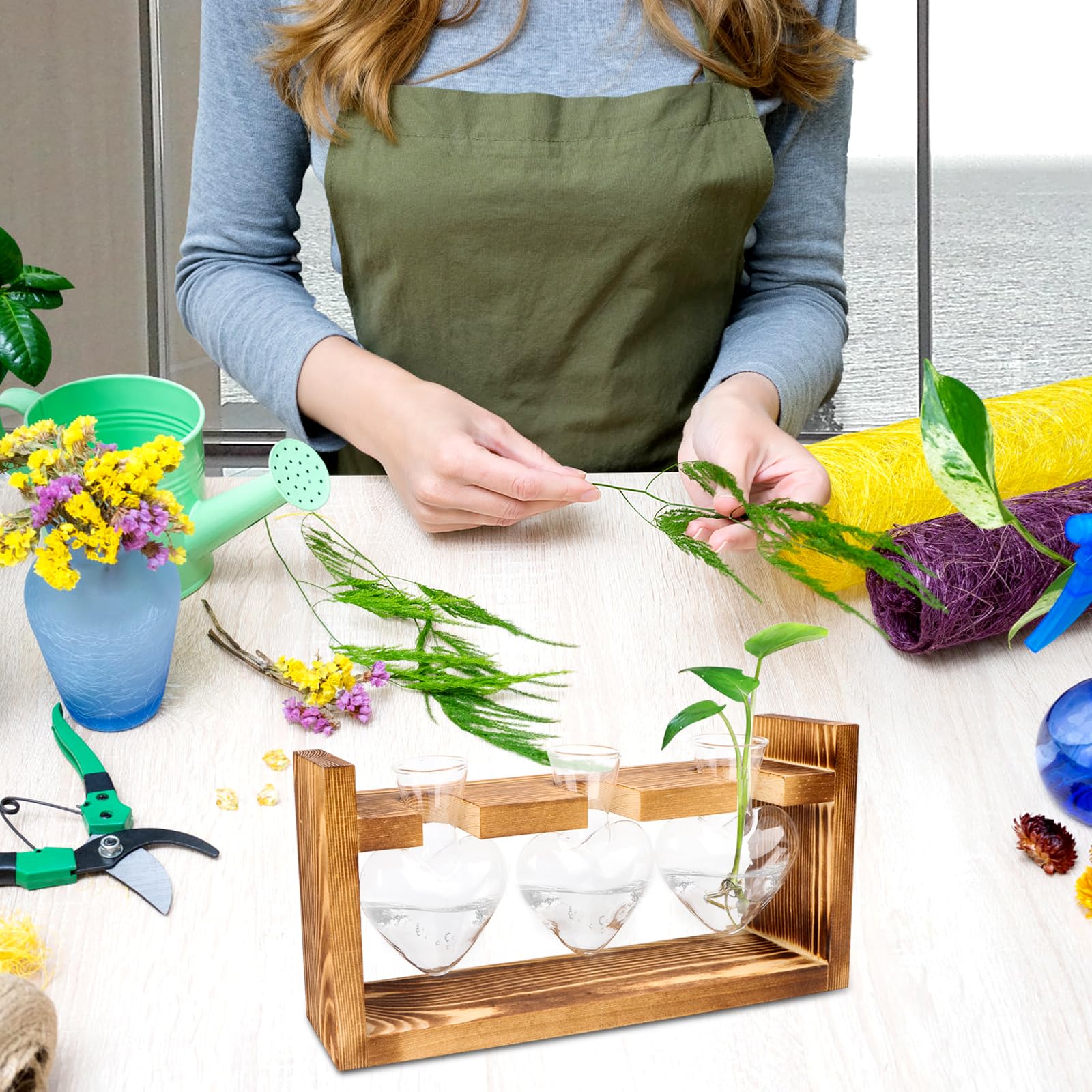 XXXFLOWER Propagation Station - 2 Herzförmige Glaskugeln Mit Holzständer