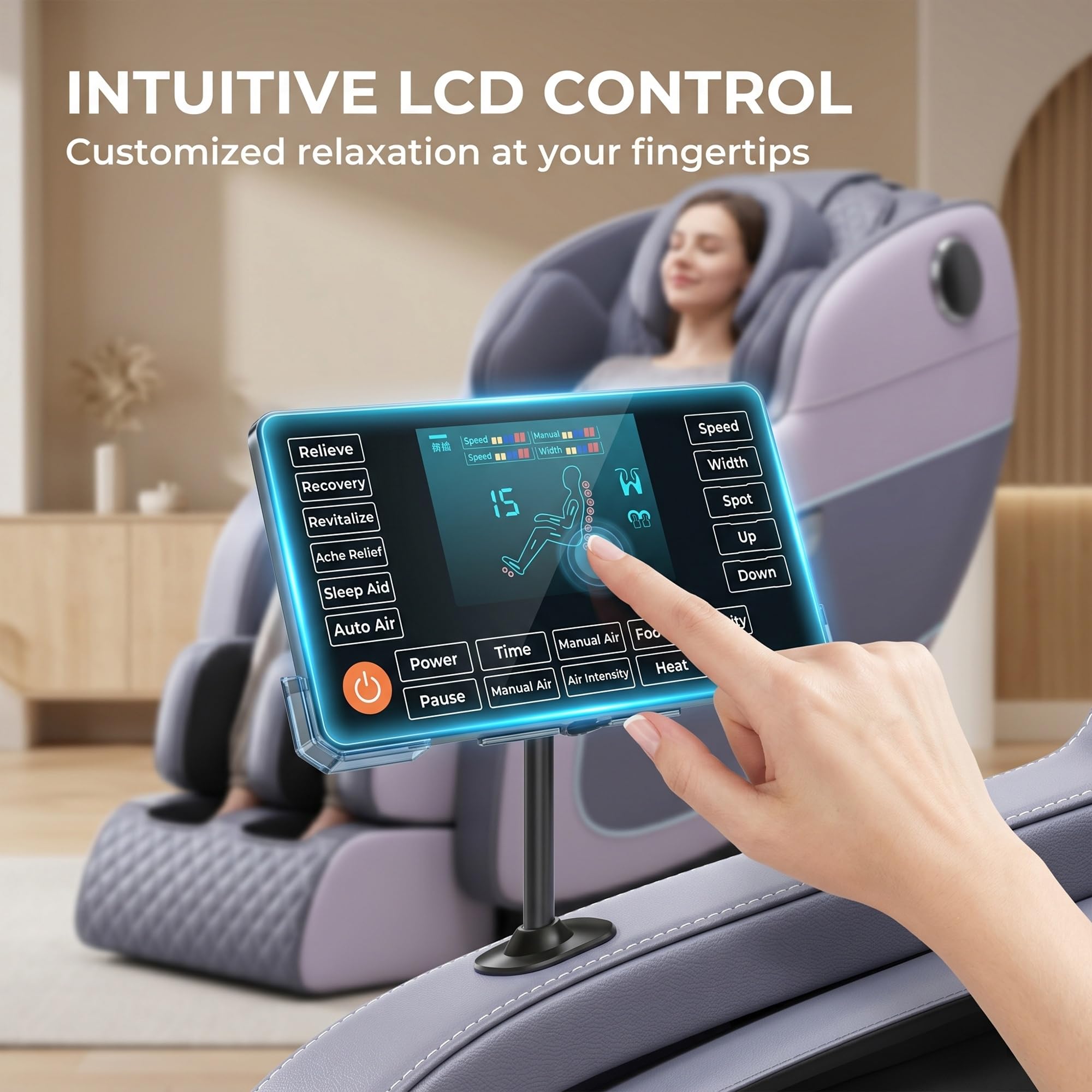 Sillón de Masaje Gravedad Cero con Pantalla LCD y Rodillos para Pies - Sillón Relax Shiatsu Integrado con Reposacabezas en U(Noir)
