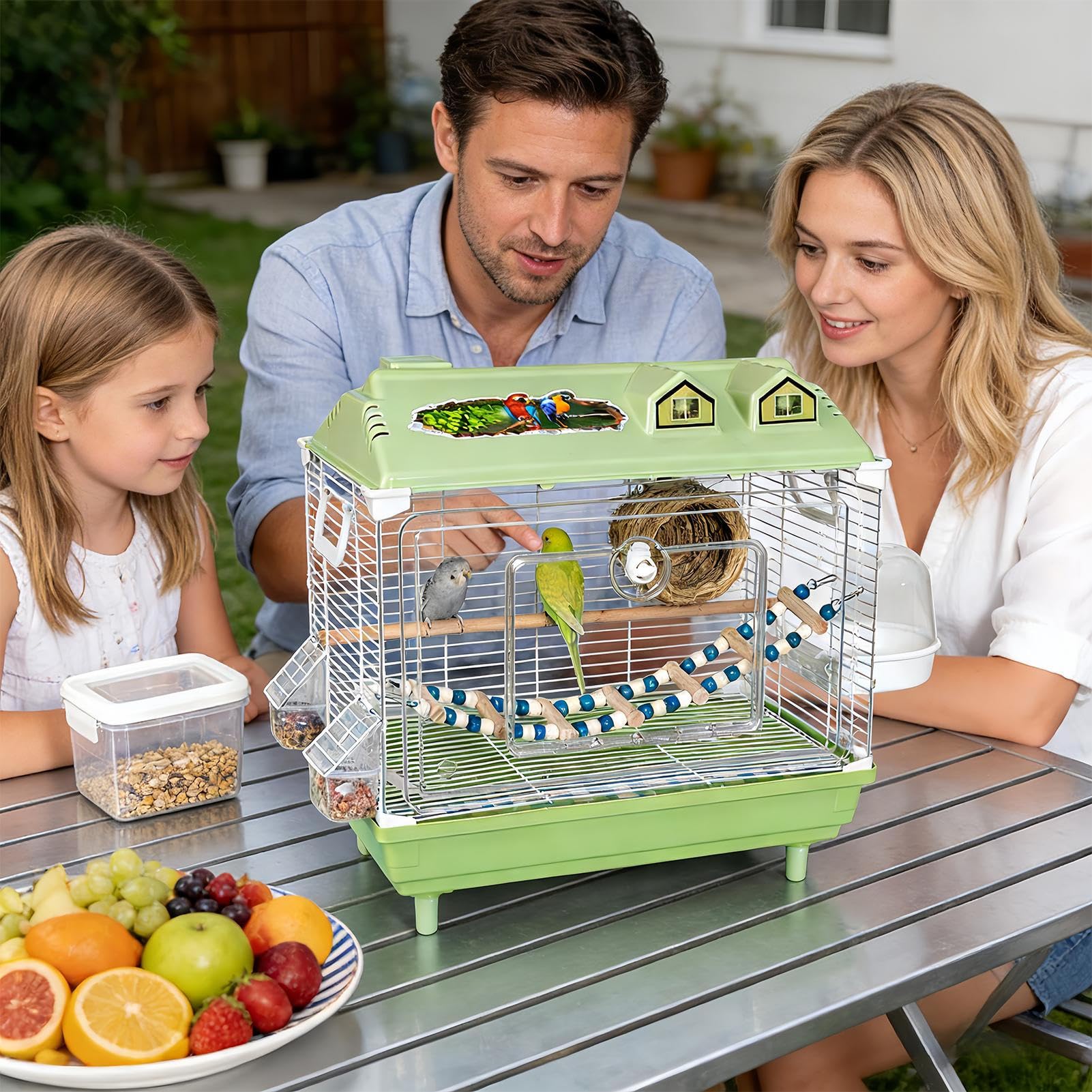 Jaula para Aves y Pájaros Transportín Portátil Transparente Para Ninfas | Jaula Con Percha De Madera Para Pájaros Para Interior Agapornis Pinzones Cacatúa Conuro Guacamayos