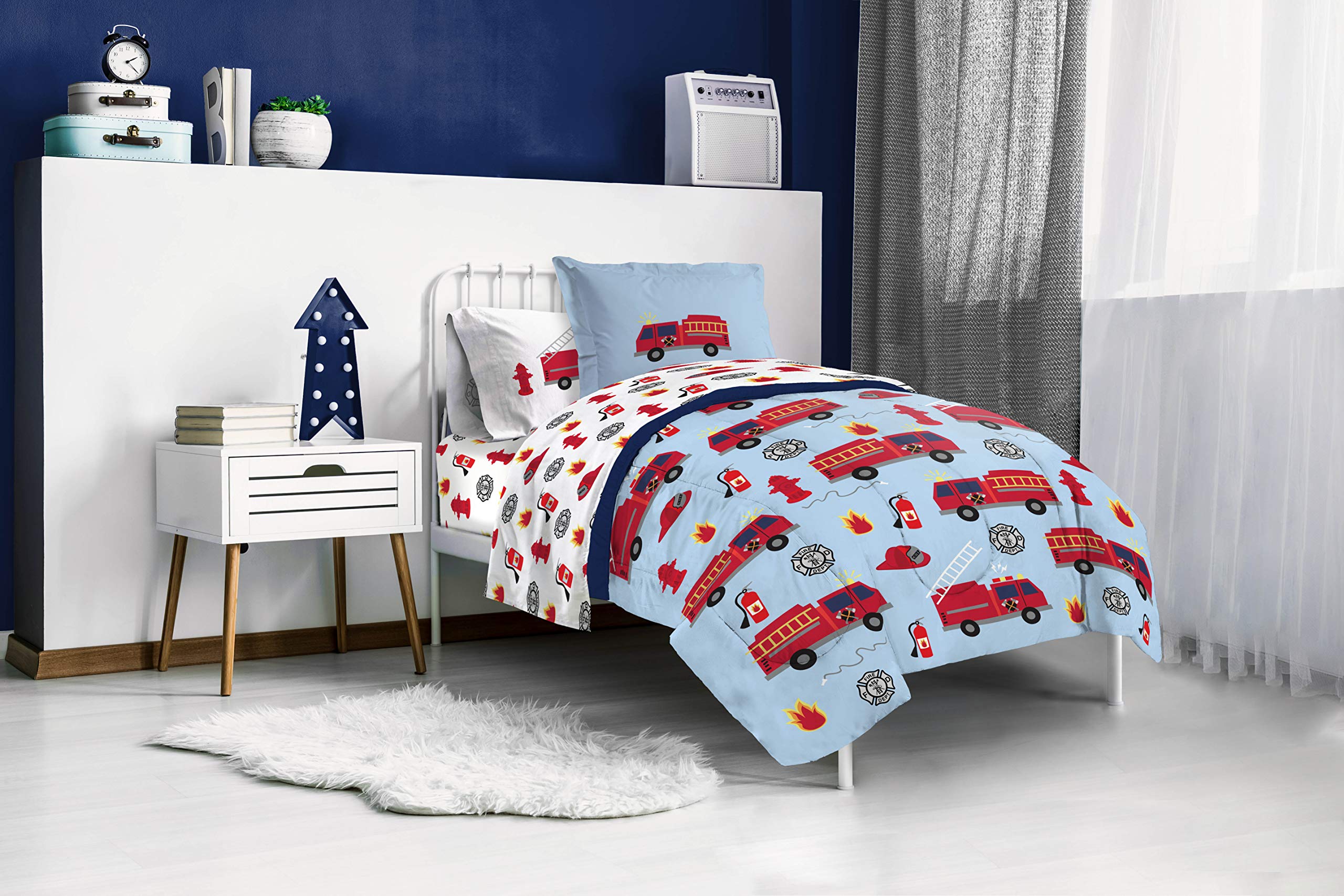 Trend Collector Fire Truck Twin Comforter Set 5 Piece Kids Bedding Blue | Bed in a Bag Comforter Sheets Sham Pillowcase Official Brand Soft Microfiber Machine Washable Easy Care Boys Gift product thumbnail 9