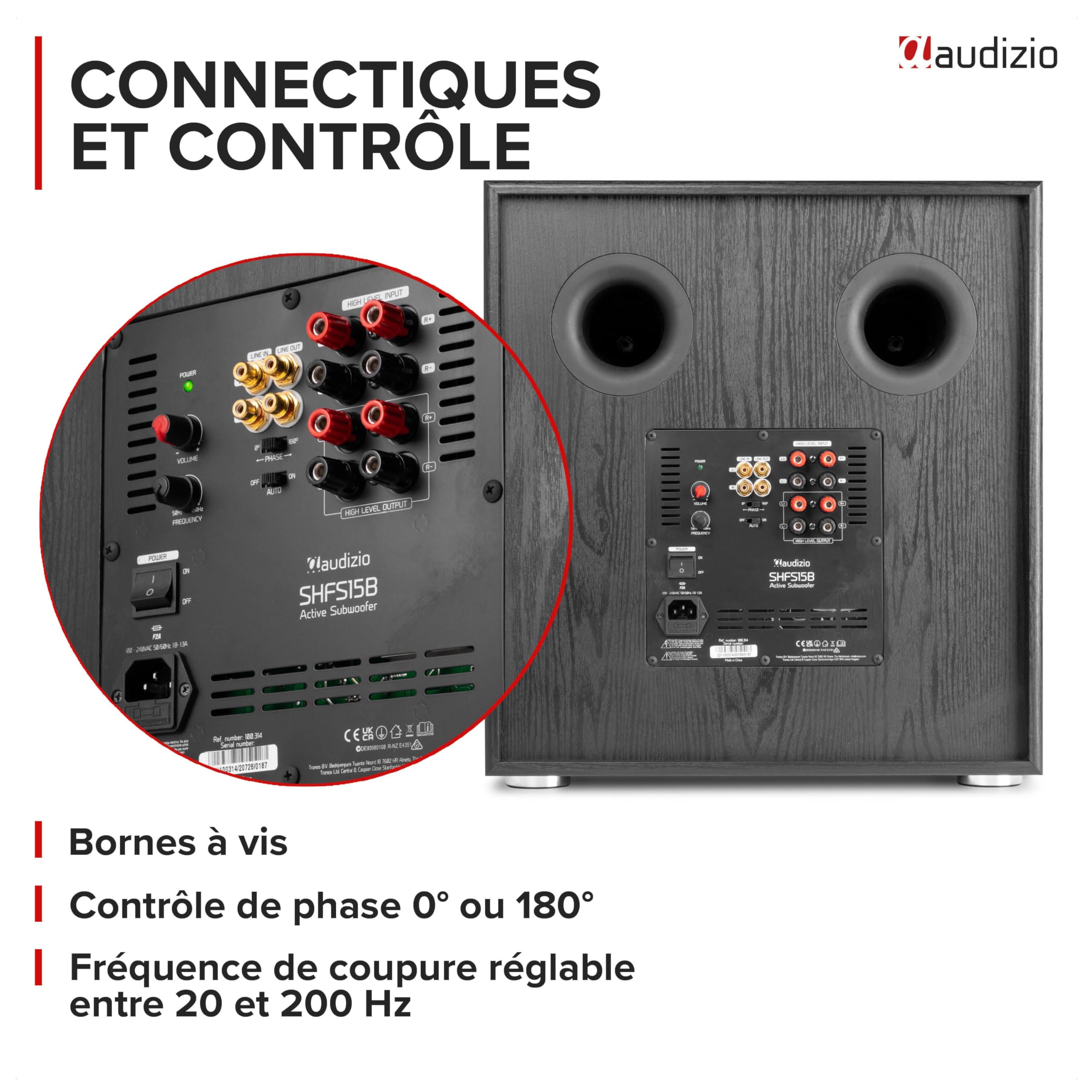 Audizio SHFS15B Subwoofer Actif 15 Pouces 500W Noir - Caisson de Basses Hi-FI pour Home Cinema et Système Audio Salon