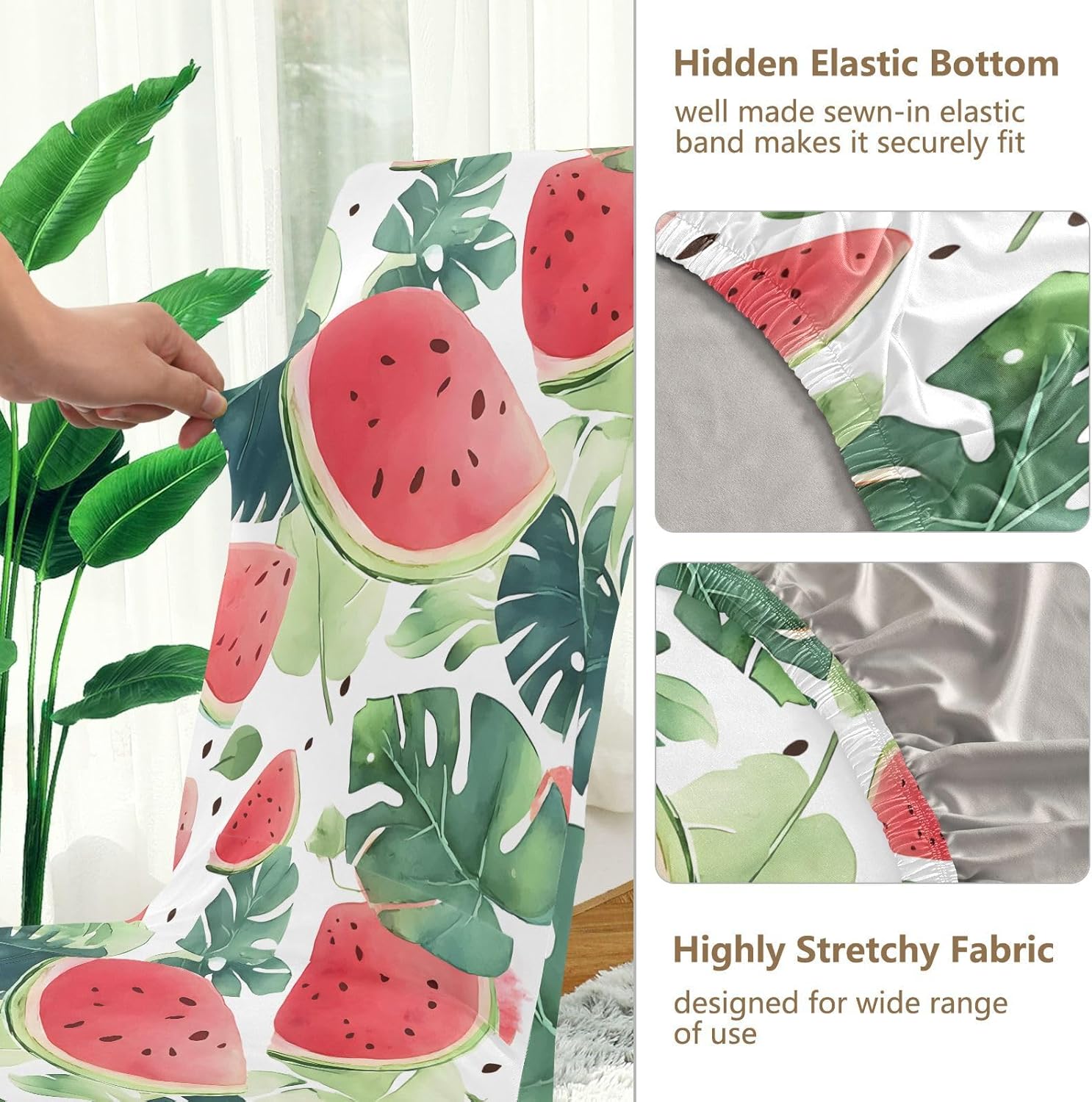 ALAZA Chair Covers for Dining Room, Watermelon Tropical Leave Pattern Stretch Chair Cover Sets Chair Protector Removable Washable for Ktichen Restaurant Hotel