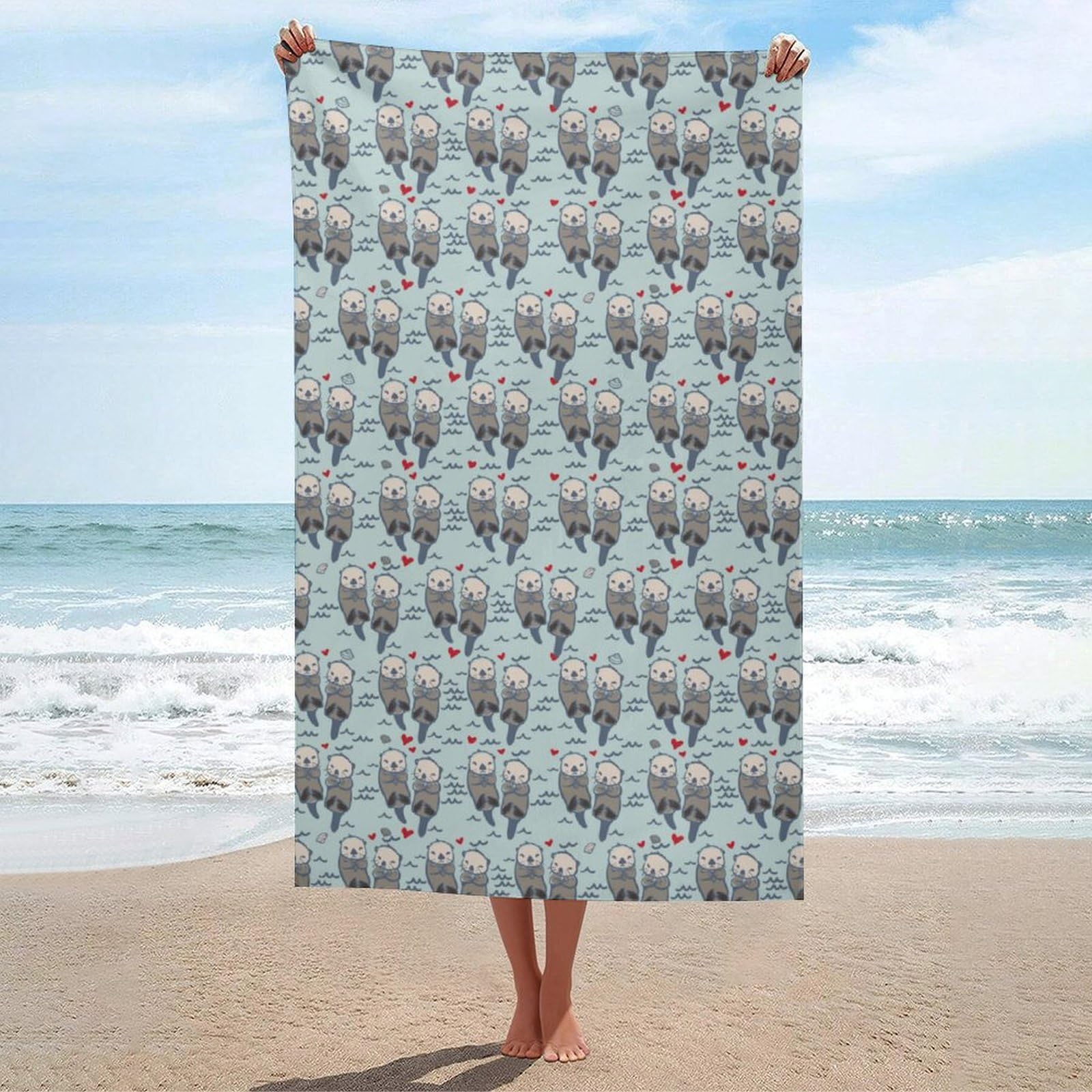 LWORZIIB Beach Towel, Sea Otter in Love Bath Towel, Absorbent Towel for Swimming, Sports, Travel