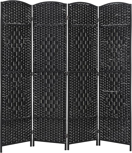 Divisor de habitación plegable de 4 paneles, divisor de pared interior de 6 pies, pantalla de madera portátil, color negro
