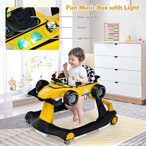 Miniatura 10 de HONEY JOY Andador de bebé 4 en 1 andador de actividad con 3 alturas ajustables ruedas suaves con velocidad ajustable asiento acolchado música y luz