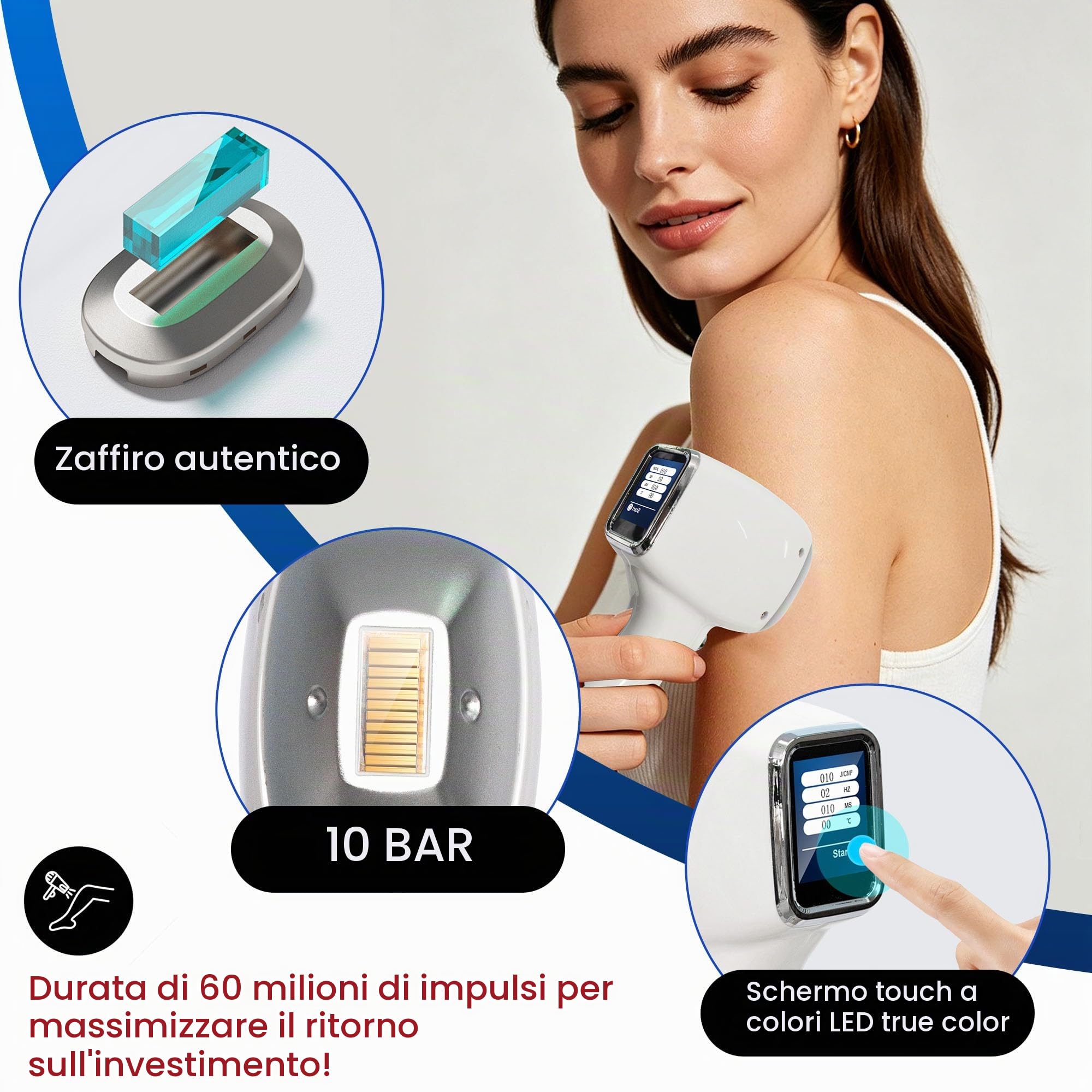 10 Bars!Dispositivo di Depilazione Laser a Diodo 808nm, 3 Lunghezze d'Onda 755+808+1064nm, Raffreddamento Congelante, Schermo Touch HD, per Uso Professionale in Centri Estetici